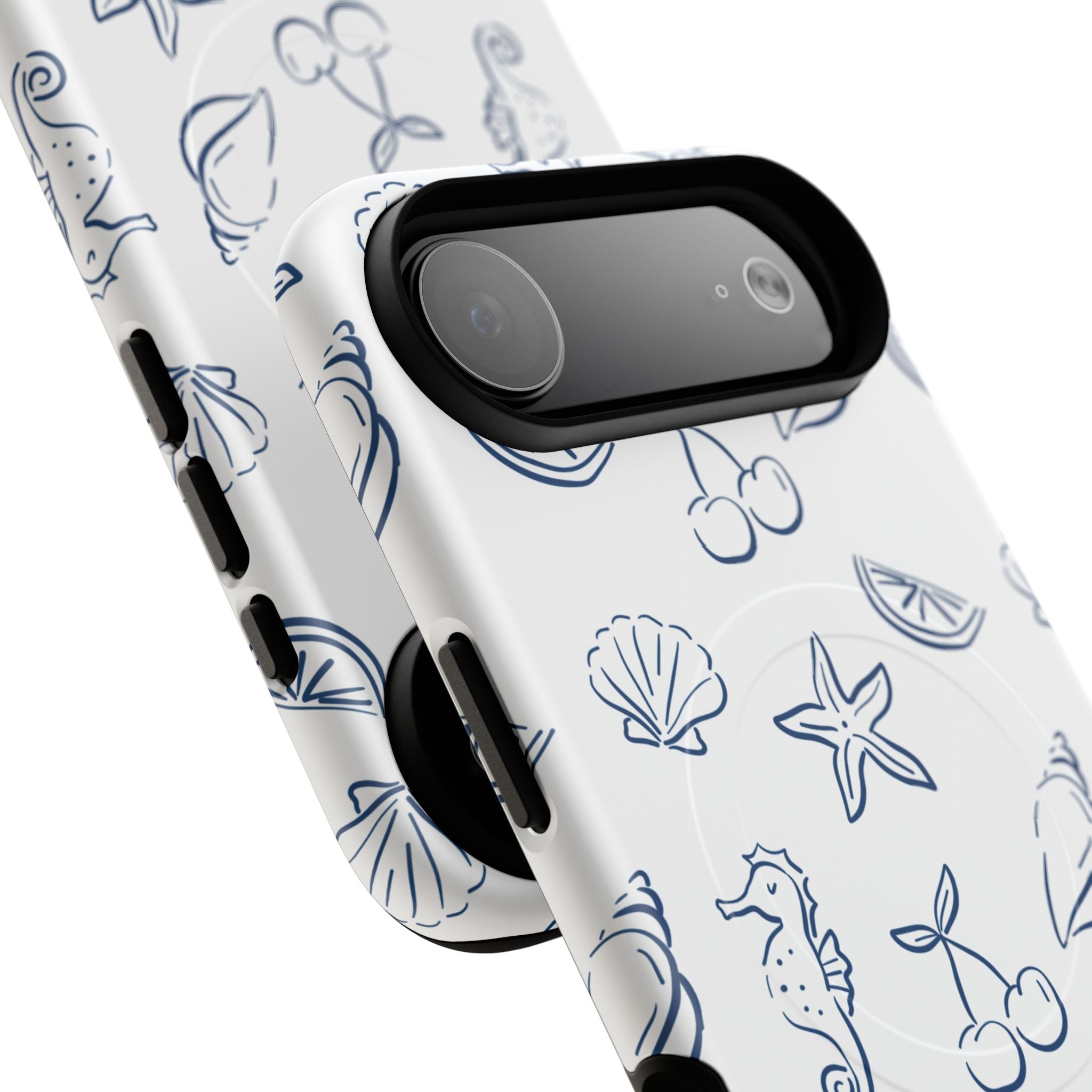 Nautical Sketch Magnetic Phone Case — Seahorse & Seashell Pattern