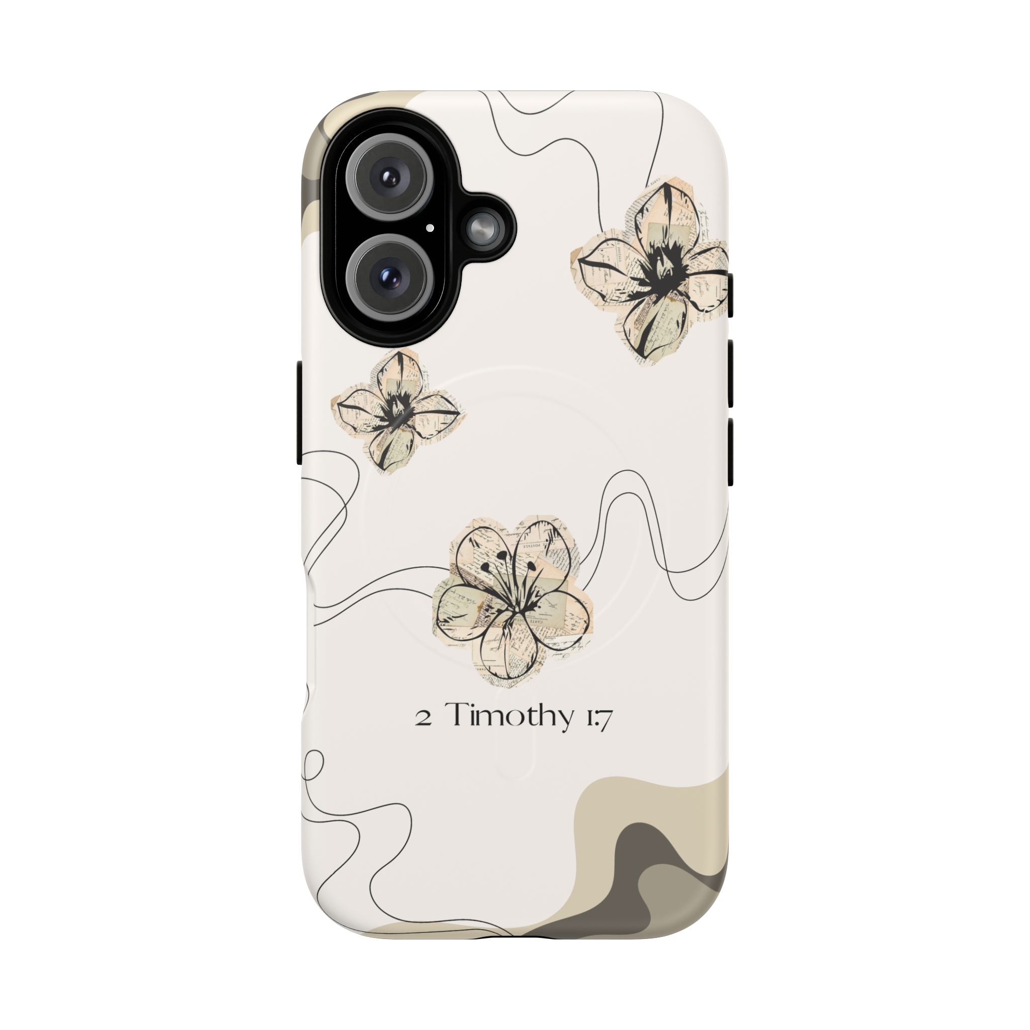 Floral Faith iPhone Case — '2 Timothy 1:7' Protective MagSafe Phone Case