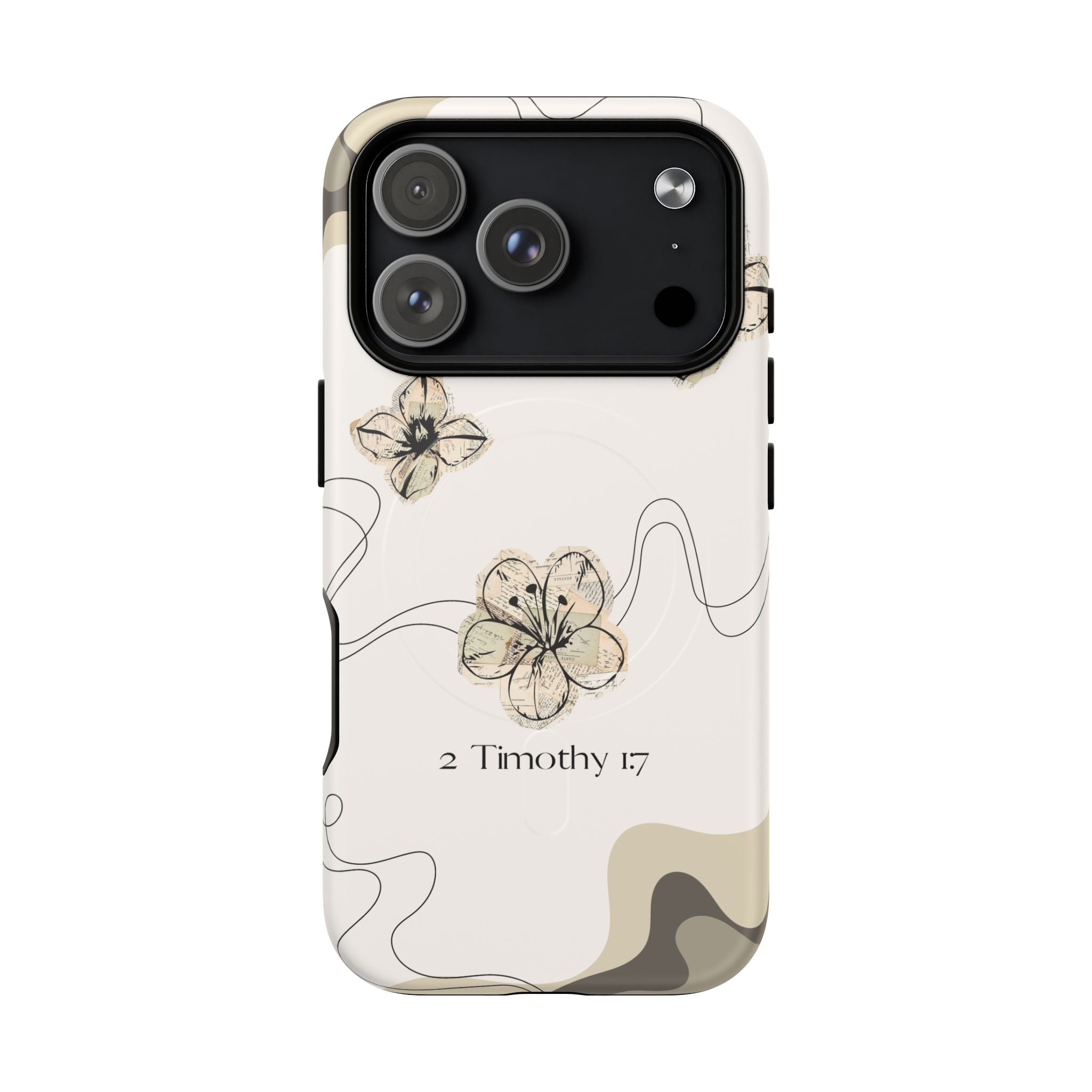 Floral Faith iPhone Case — '2 Timothy 1:7' Protective MagSafe Phone Case