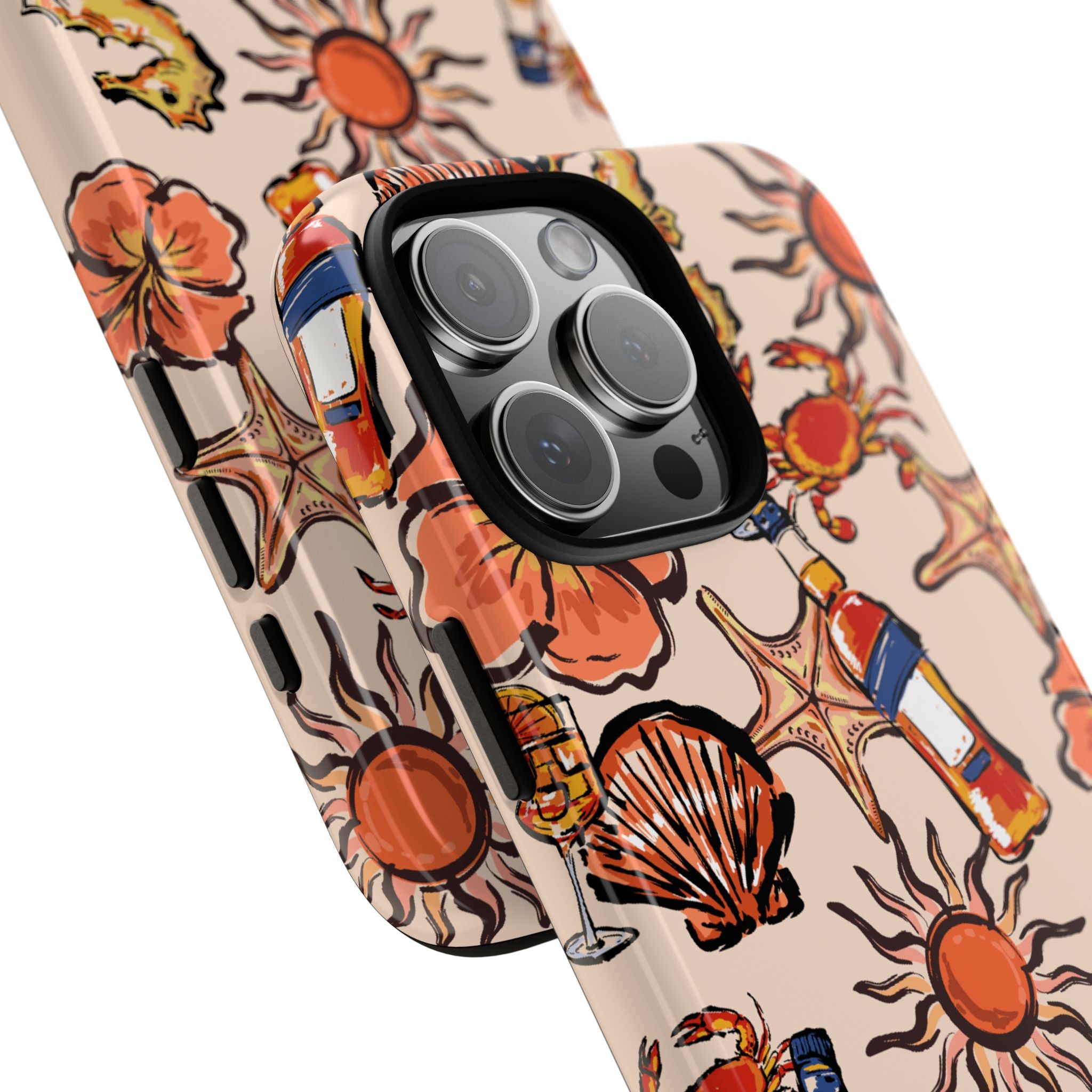 Tropical Beach Phone Case — Hibiscus, Seashells & Cocktail Pattern