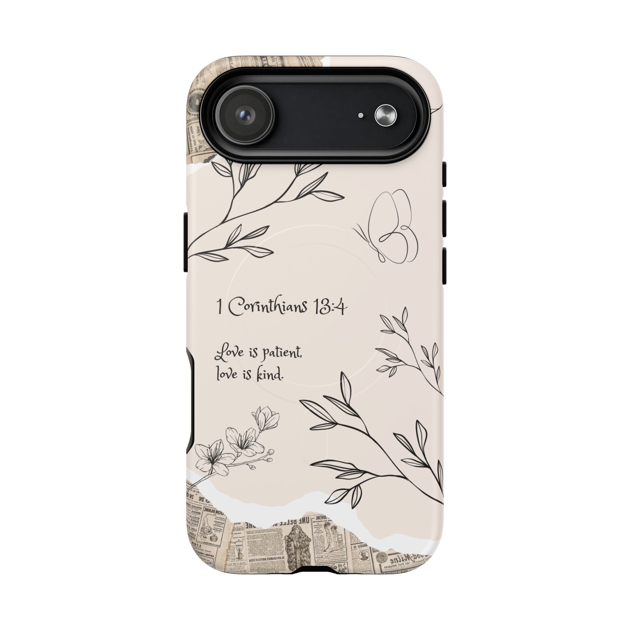 Protective Phone Case – 1 Corinthians 13:4 Floral Tough Magnetic Case