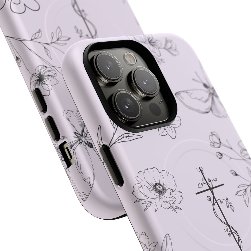 Floral Cross Magnetic Phone Case — Lavender Botanical iPhone Cover