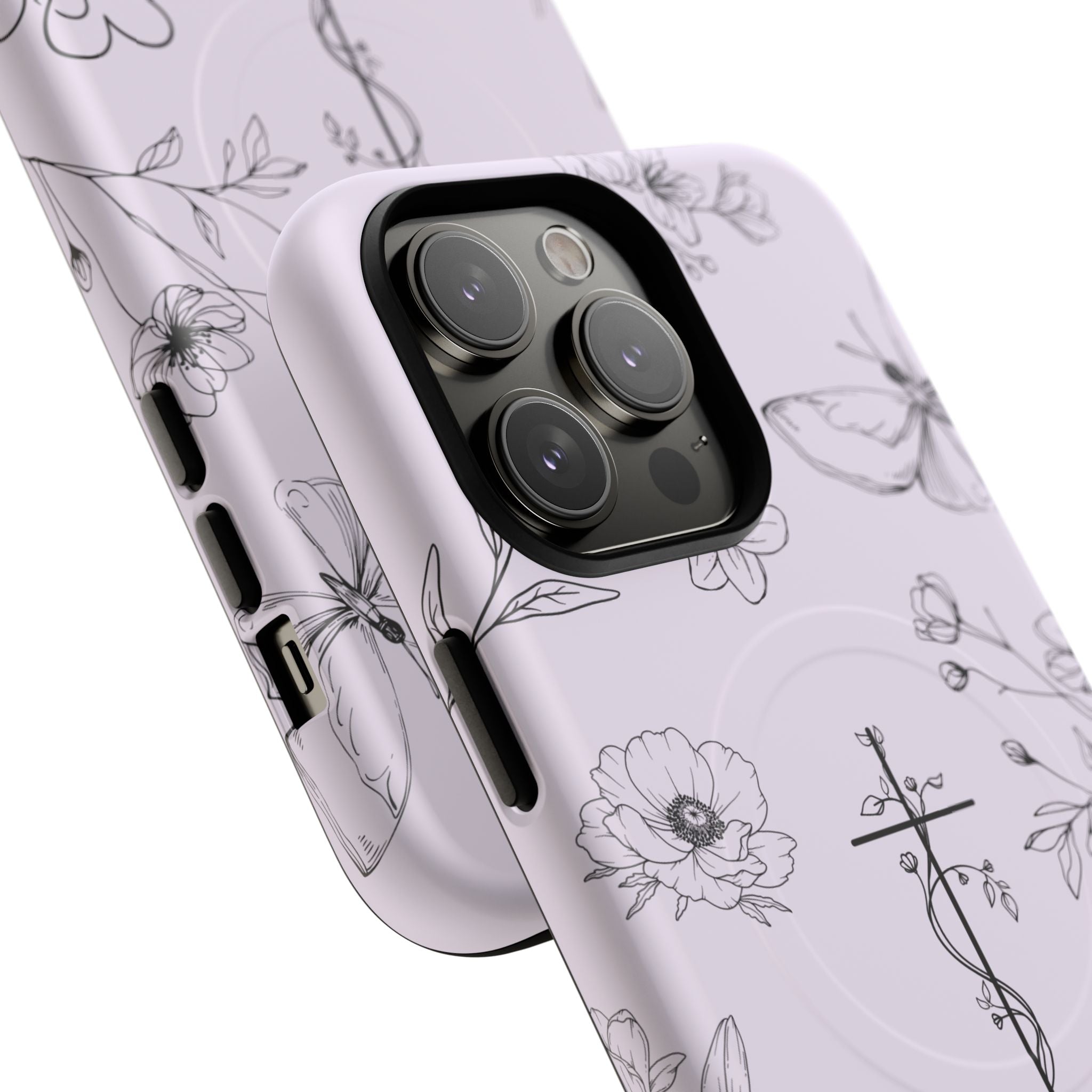 Floral Cross Magnetic Phone Case — Lavender Botanical iPhone Cover