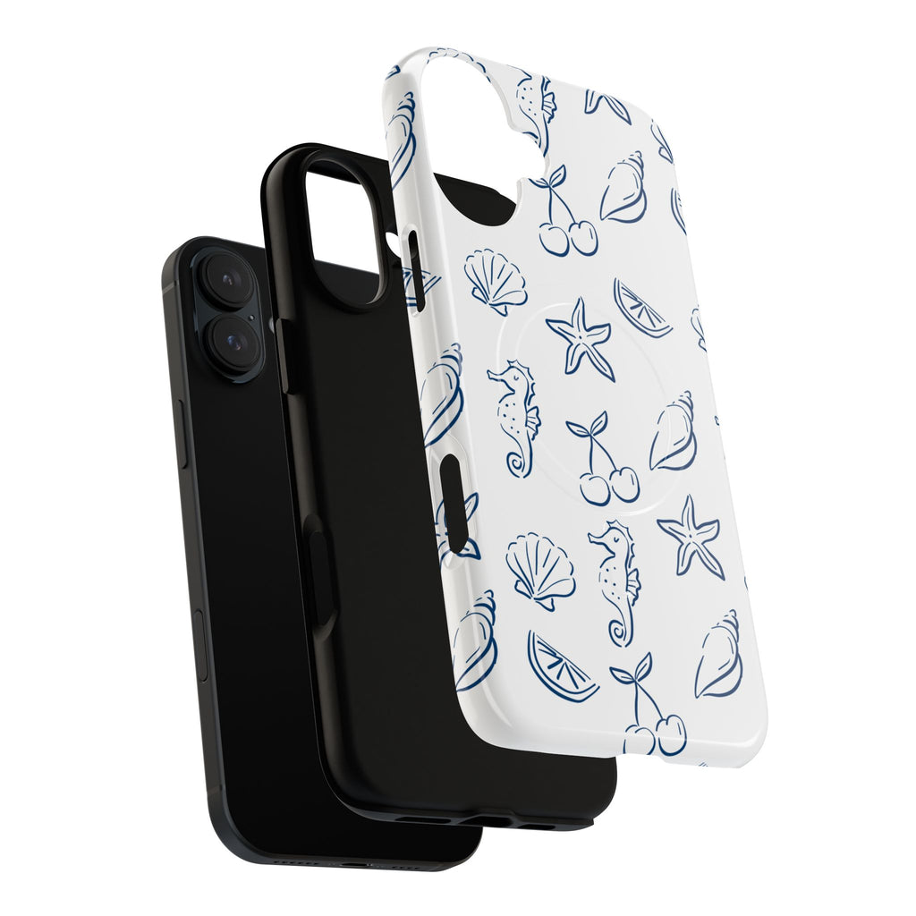 Nautical Sketch Magnetic Phone Case — Seahorse & Seashell Pattern
