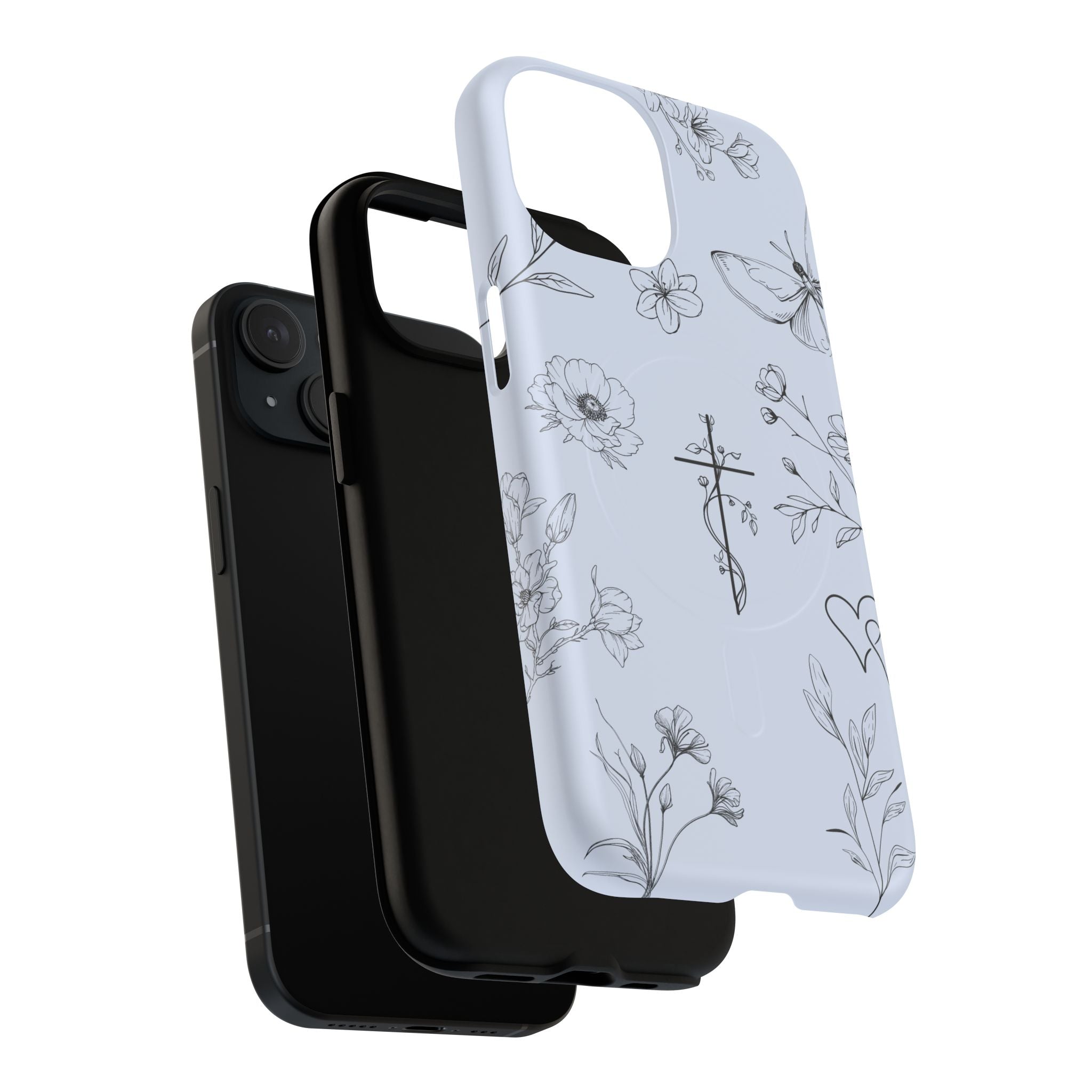 Floral Cross Tough Magnetic Phone Case — Faith-Inspired Protective iPhone Cover