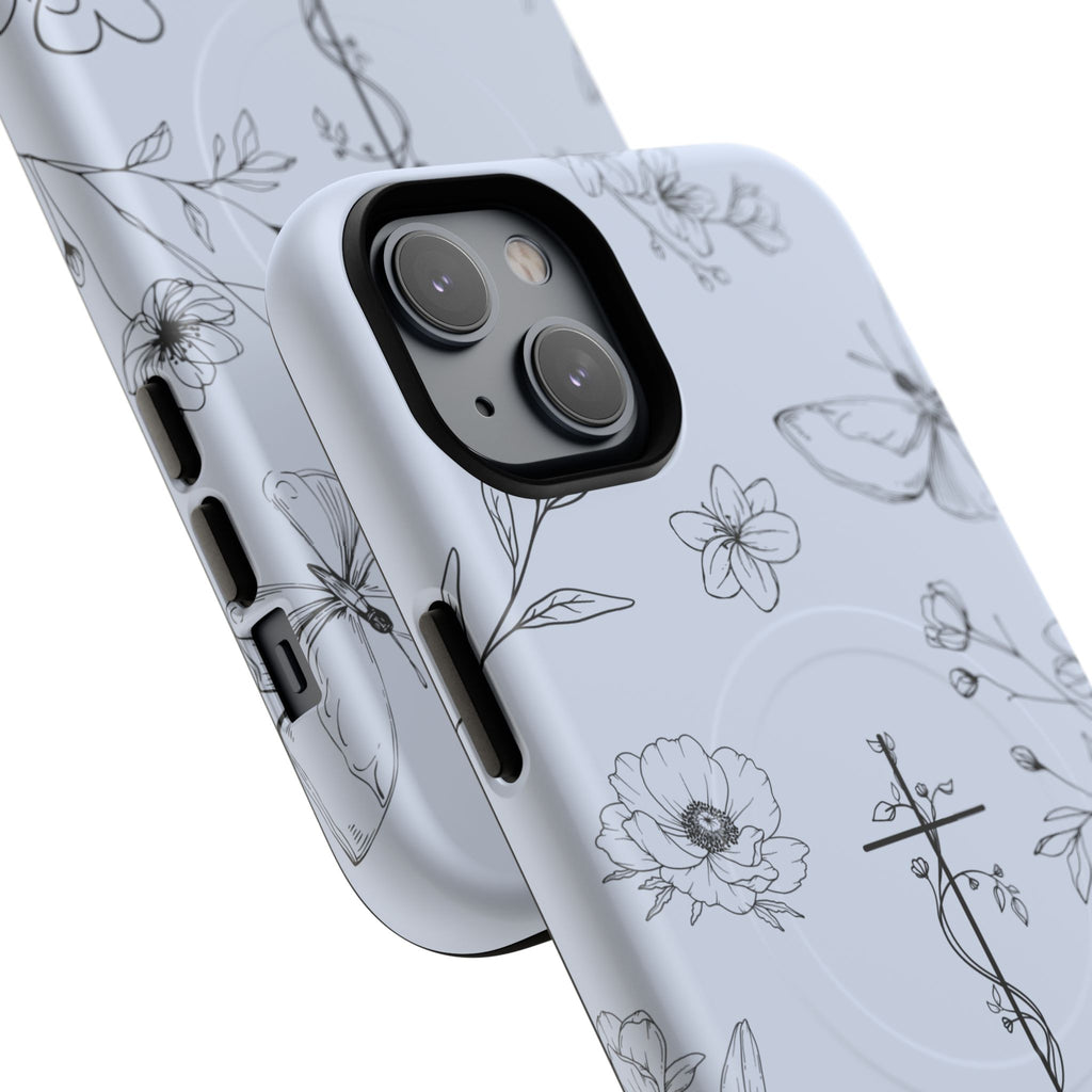 Floral Cross Tough Magnetic Phone Case — Faith-Inspired Protective iPhone Cover