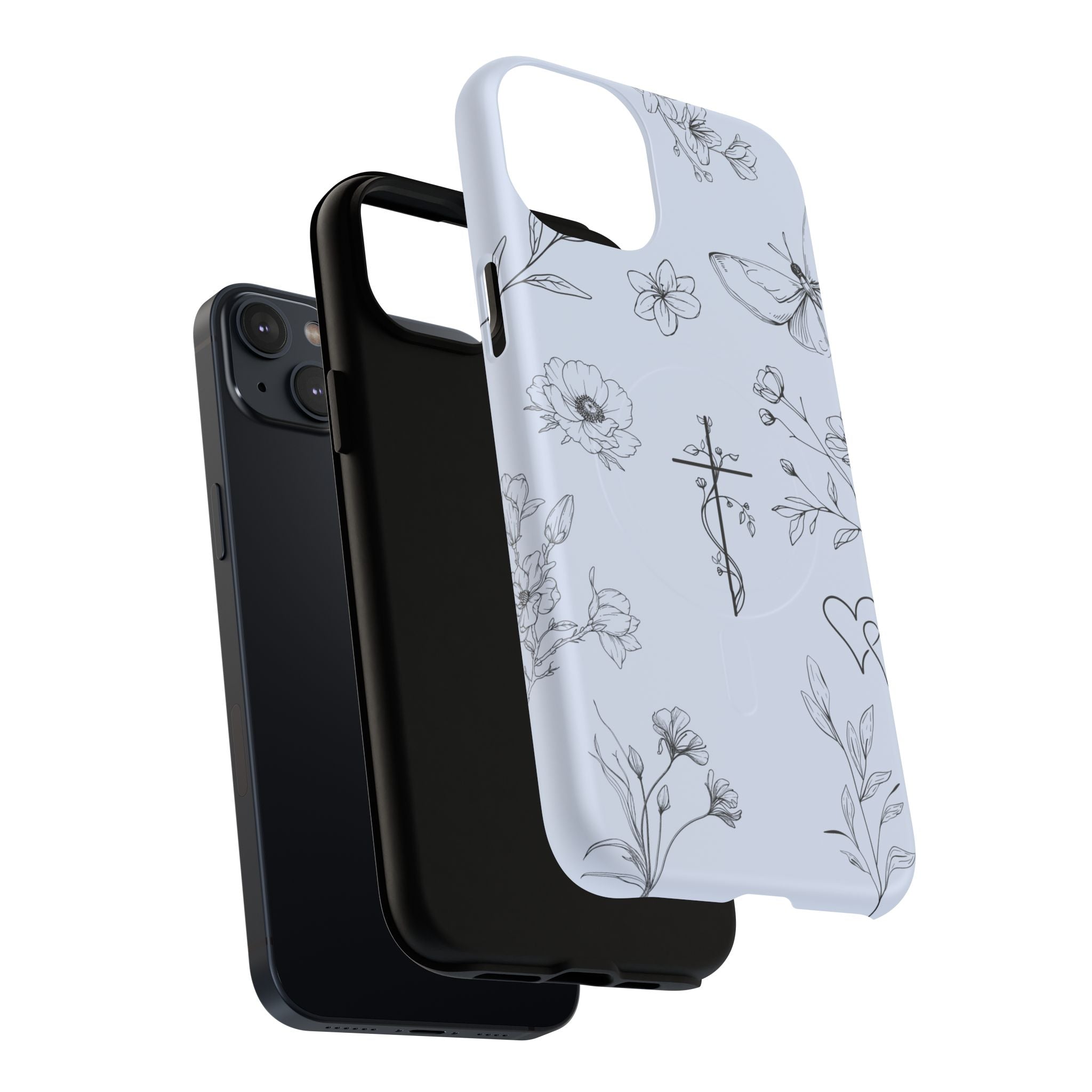 Floral Cross Tough Magnetic Phone Case — Faith-Inspired Protective iPhone Cover