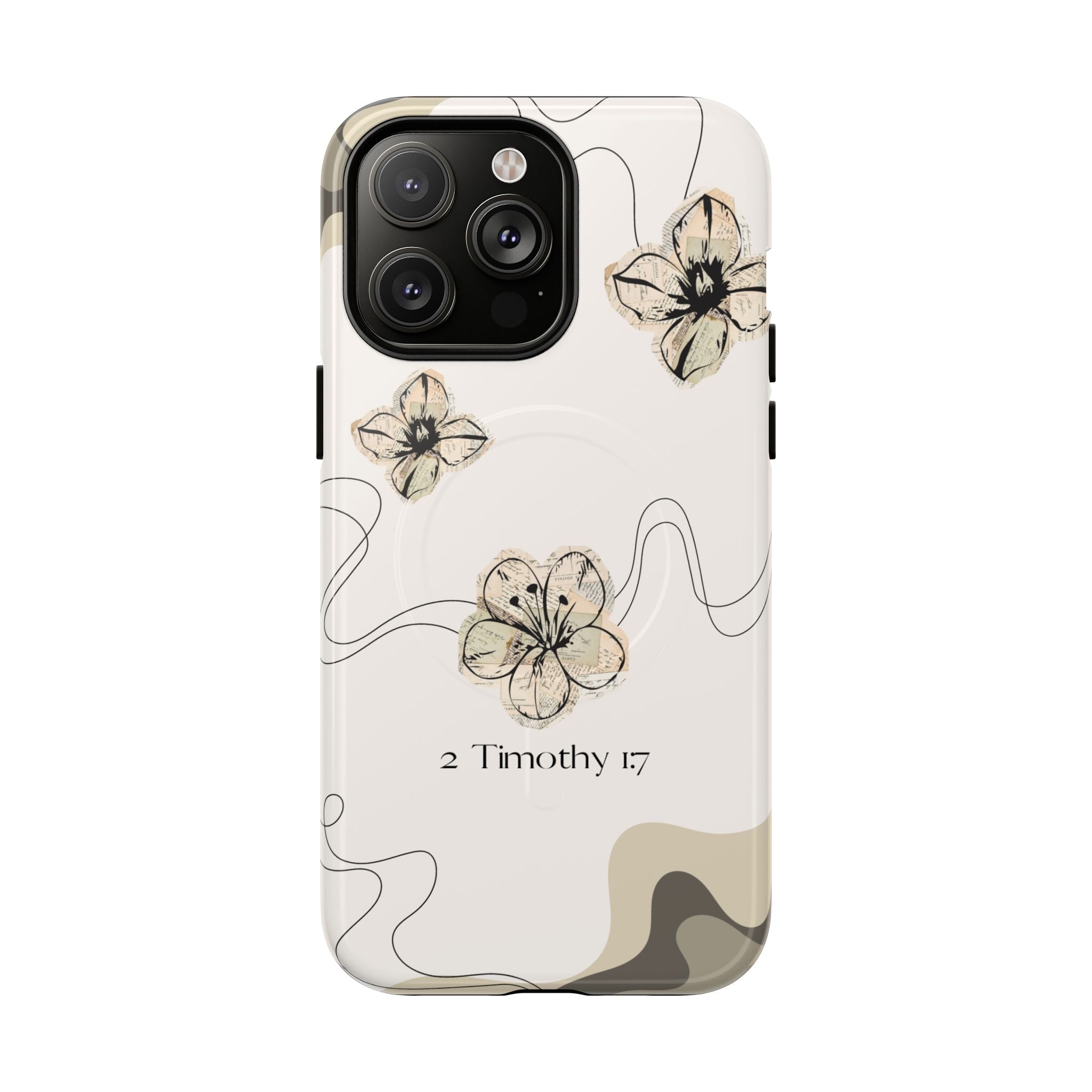 Floral Faith iPhone Case — '2 Timothy 1:7' Protective MagSafe Phone Case