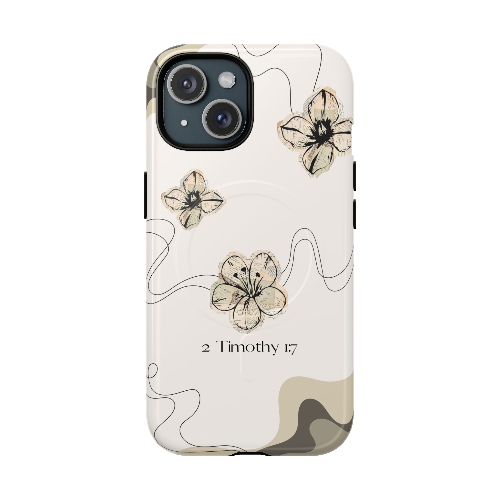 Floral Faith iPhone Case — '2 Timothy 1:7' Protective MagSafe Phone Case