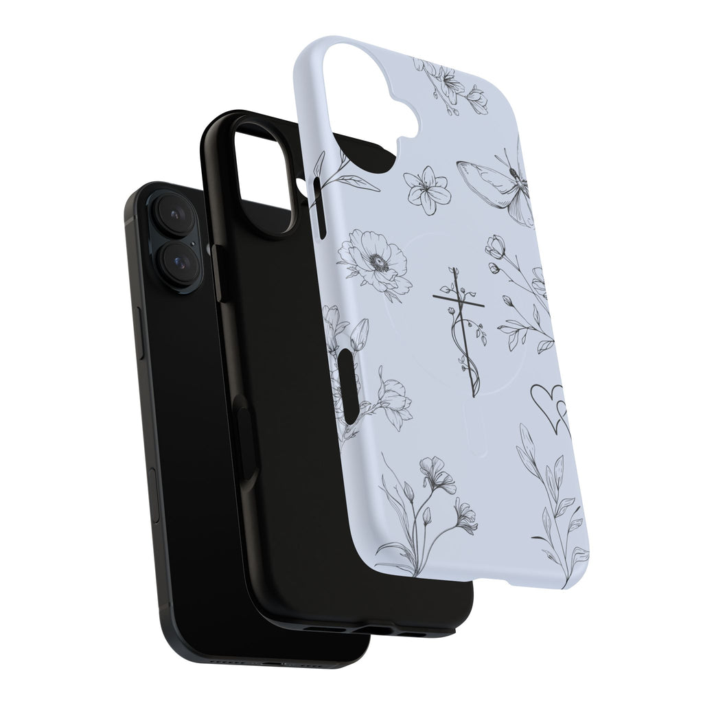 Floral Cross Tough Magnetic Phone Case — Faith-Inspired Protective iPhone Cover