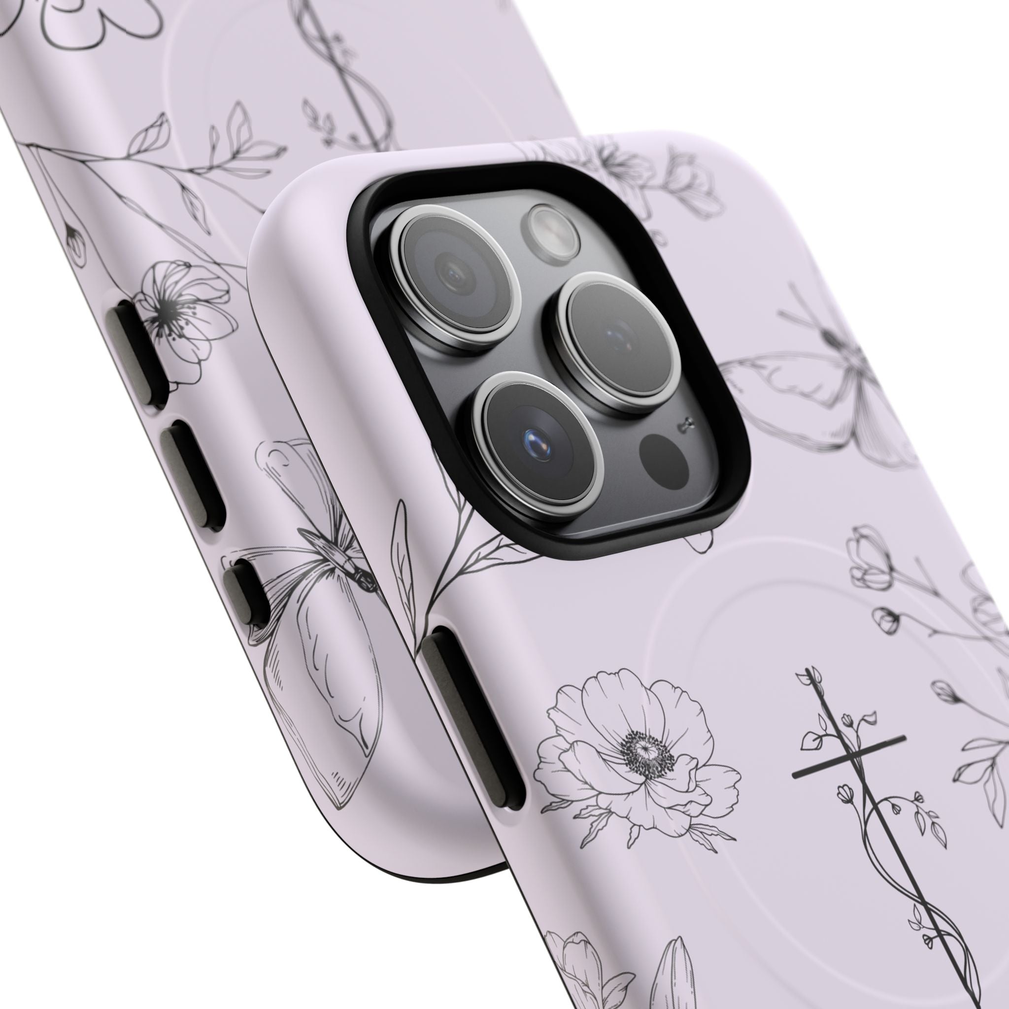 Floral Cross Magnetic Phone Case — Lavender Botanical iPhone Cover