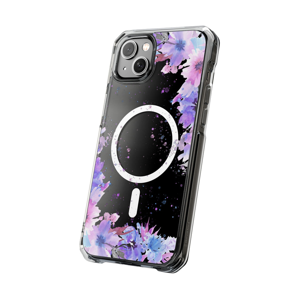 MagSafe Clear Phone Case — Purple Watercolor Floral