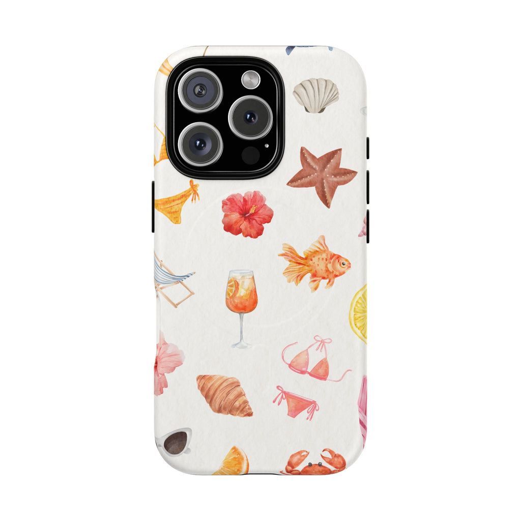 Beach Pattern Tough Magnetic Phone Case — Tropical Shells, Starfish & Summer Icons