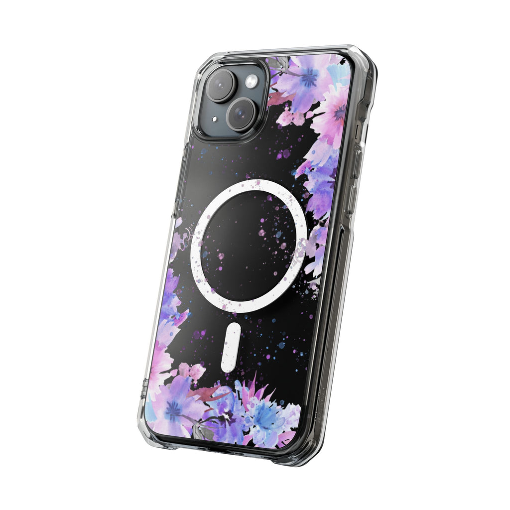 MagSafe Clear Phone Case — Purple Watercolor Floral