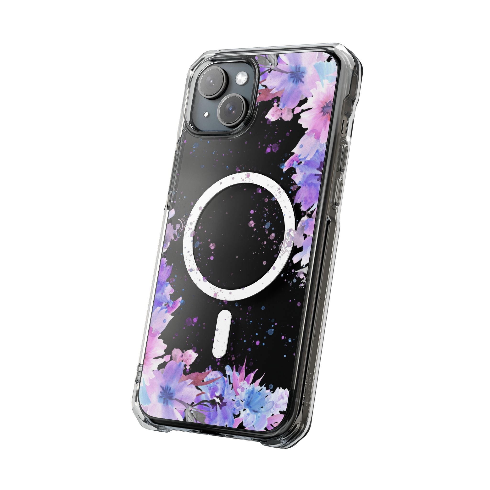 MagSafe Clear Phone Case — Purple Watercolor Floral