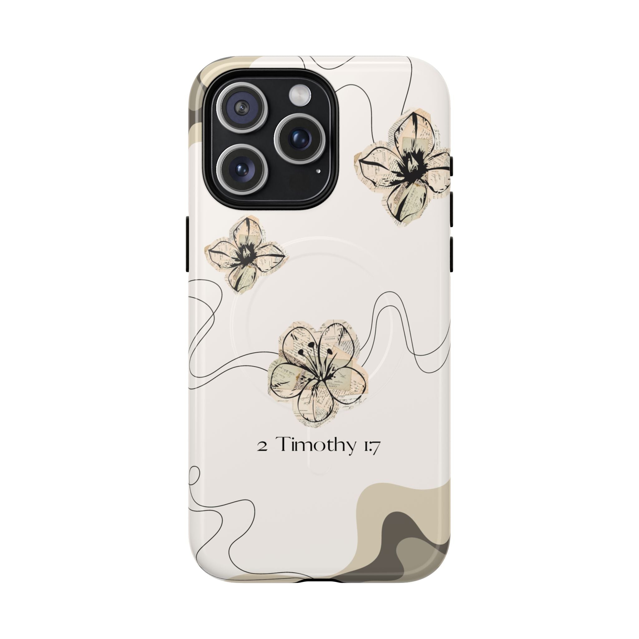 Floral Faith iPhone Case — '2 Timothy 1:7' Protective MagSafe Phone Case