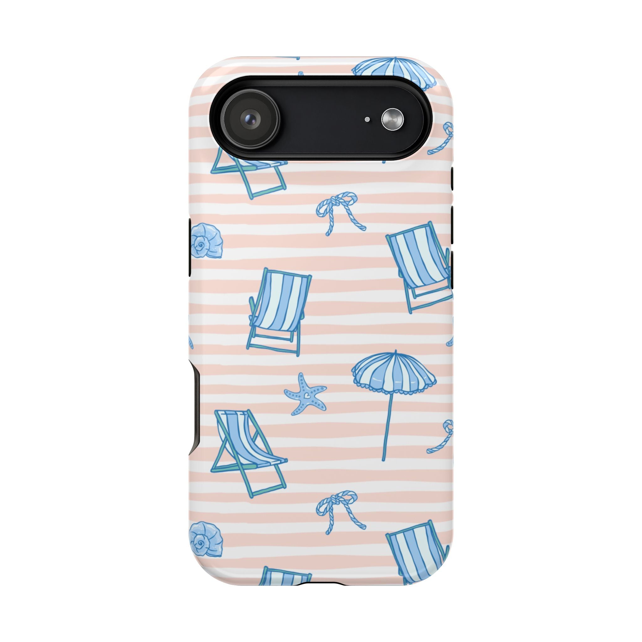 Beach Stripes Magnetic Impact Phone Case — Blue Chairs & Umbrellas