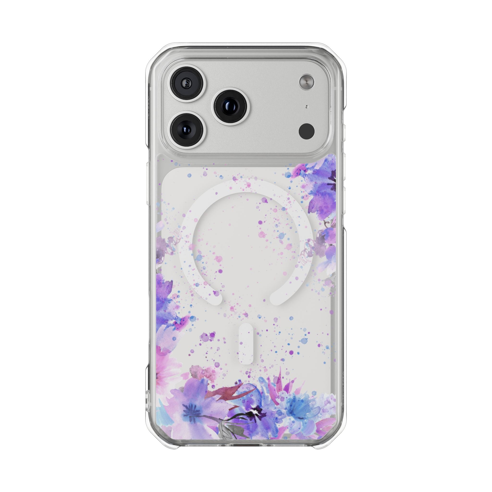 MagSafe Clear Phone Case — Purple Watercolor Floral