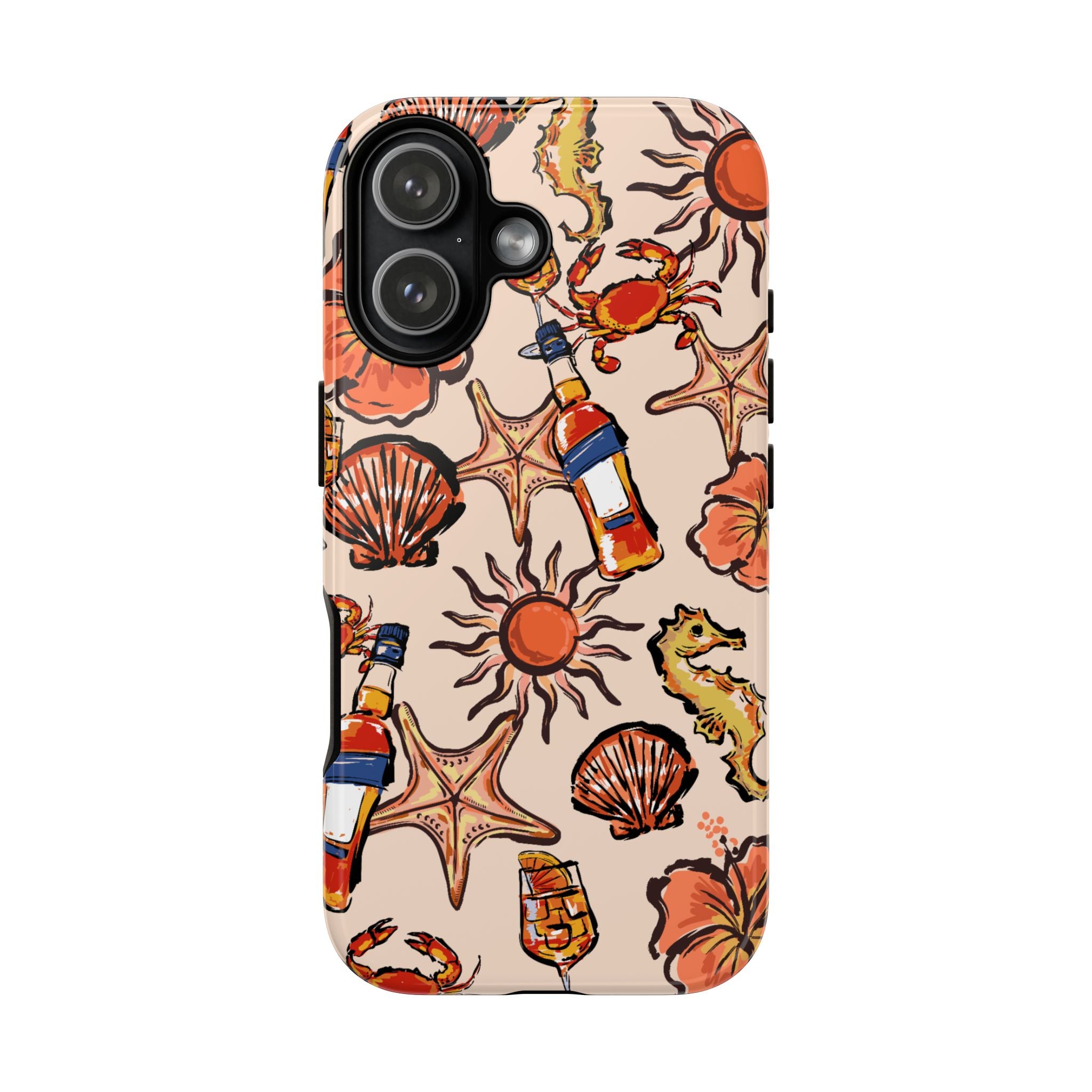Tropical Beach Phone Case — Hibiscus, Seashells & Cocktail Pattern