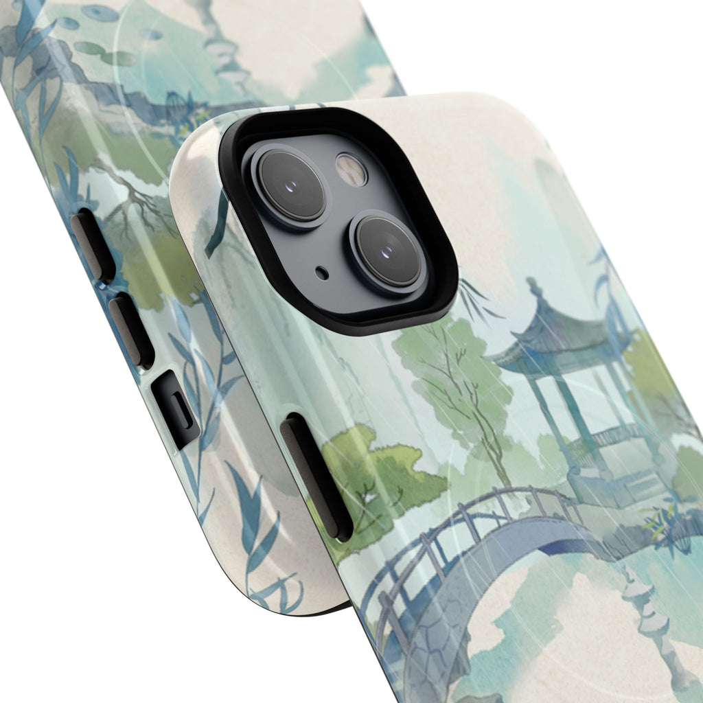 Serene Pagoda Tough Magnetic Phone Case – Watercolor Zen Garden Protection