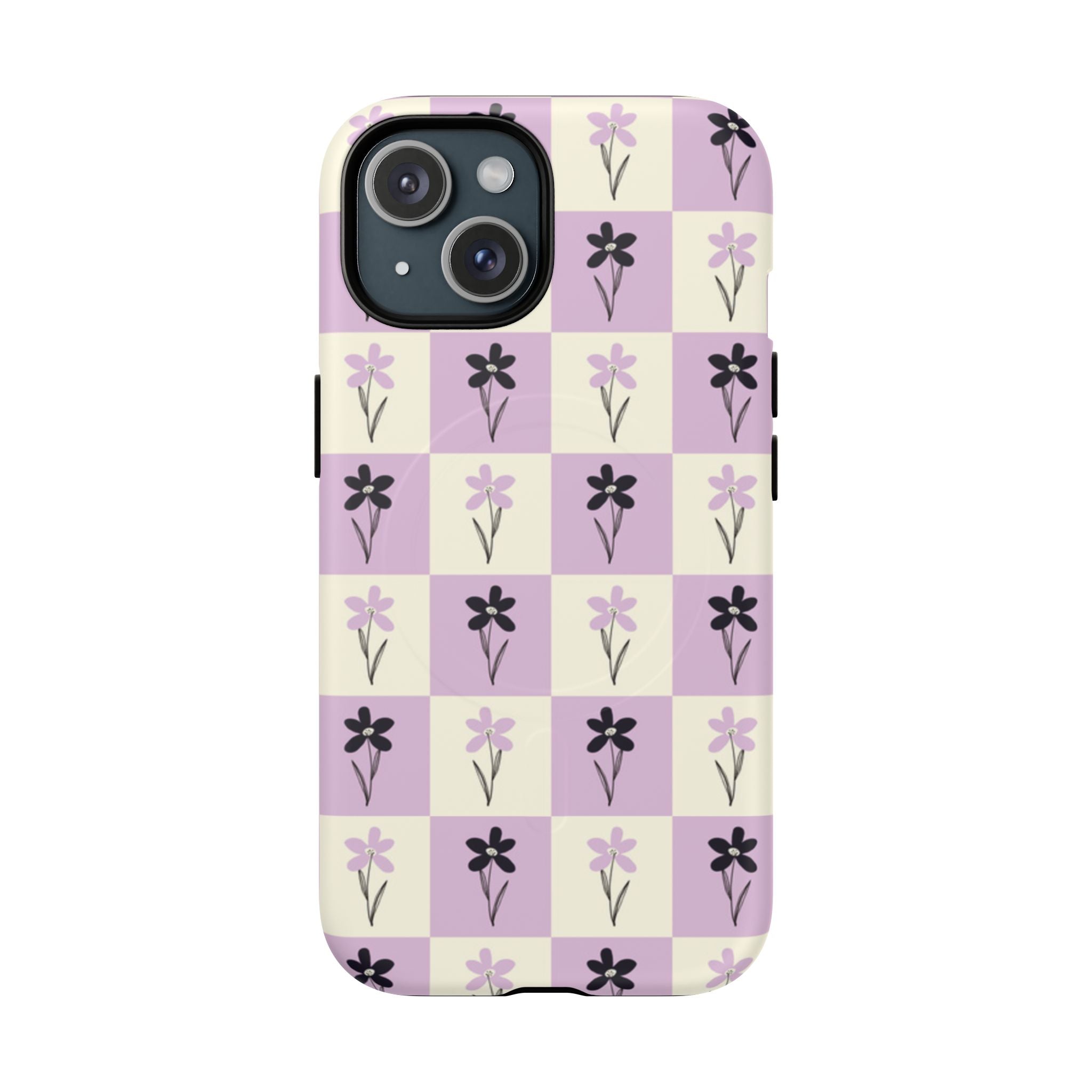 Floral Check Pattern Tough Magnetic Phone Case — Lavender Retro Grid