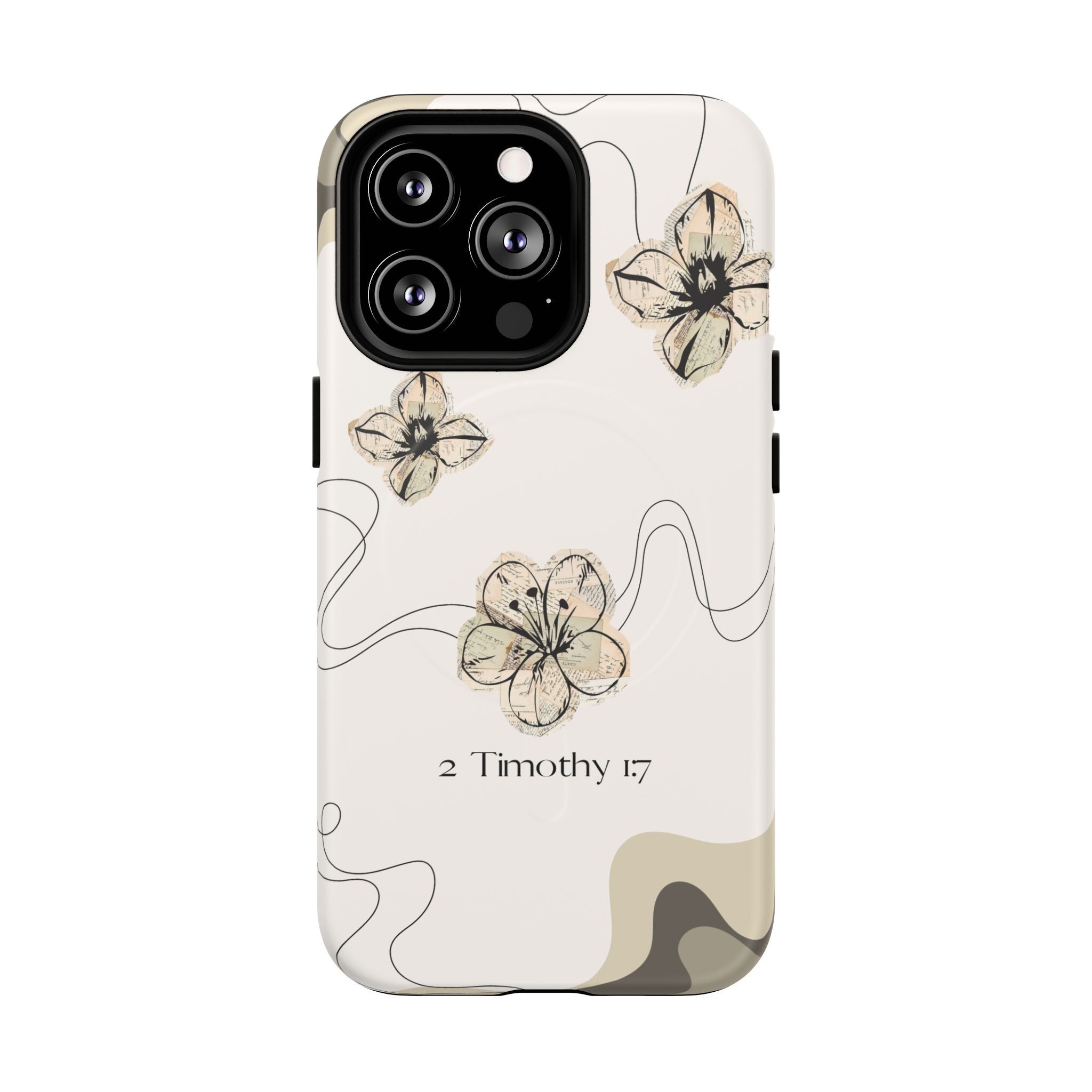 Floral Faith iPhone Case — '2 Timothy 1:7' Protective MagSafe Phone Case