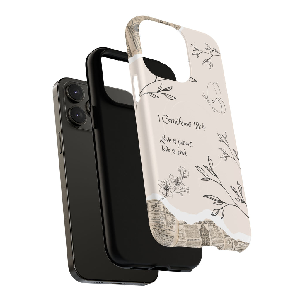 Protective Phone Case – 1 Corinthians 13:4 Floral Tough Magnetic Case