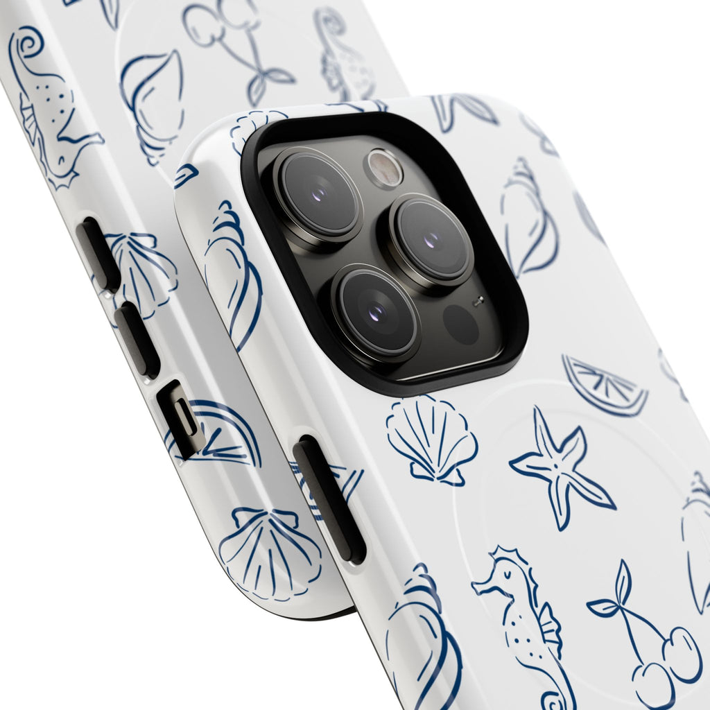 Nautical Sketch Magnetic Phone Case — Seahorse & Seashell Pattern