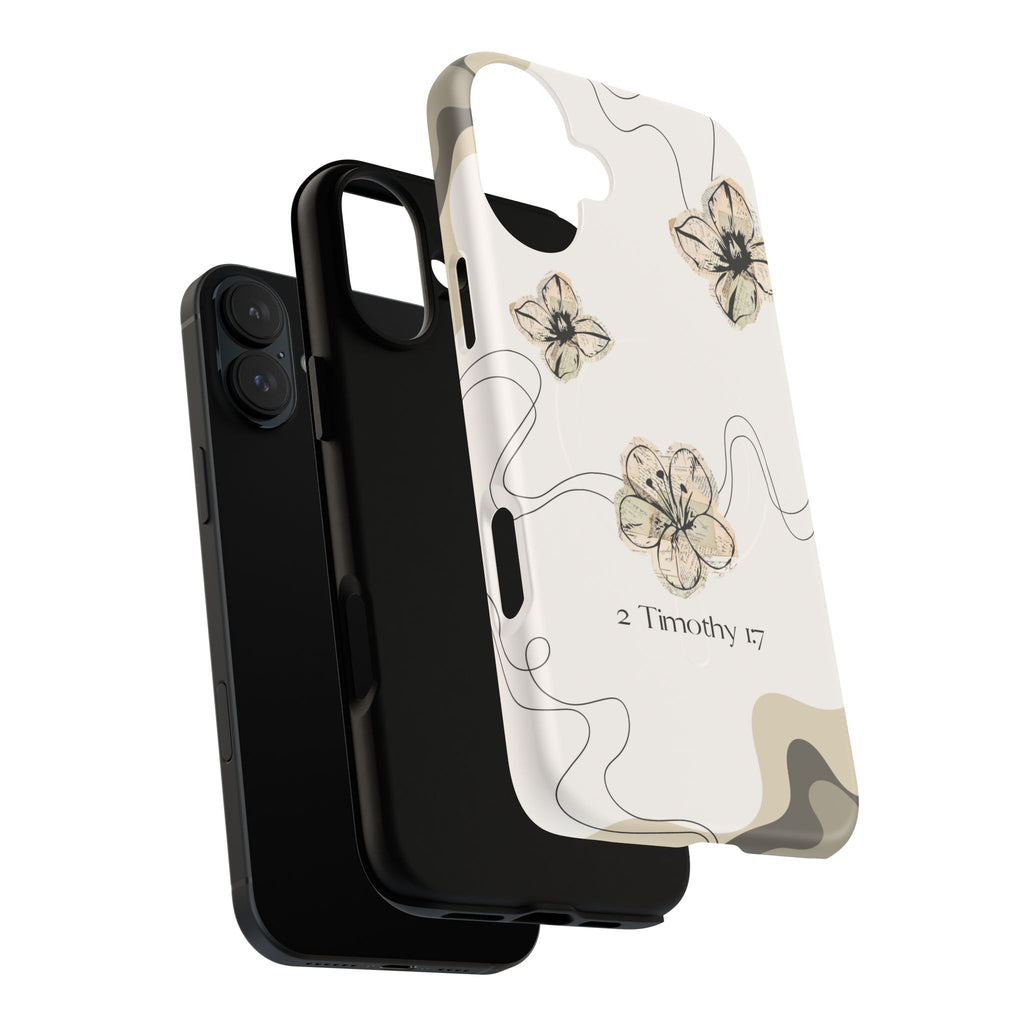 Floral Faith iPhone Case — '2 Timothy 1:7' Protective MagSafe Phone Case