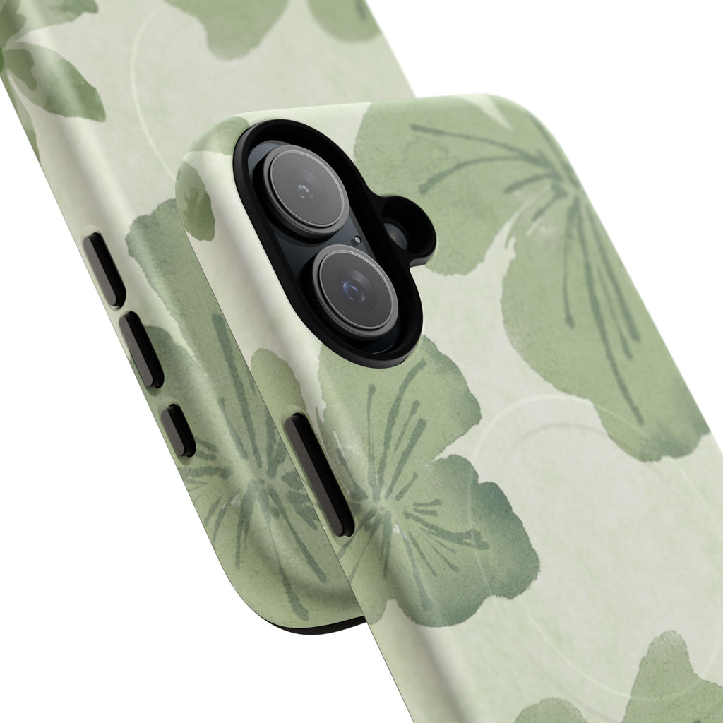 Green Watercolor Hibiscus Tough Magnetic Phone Case