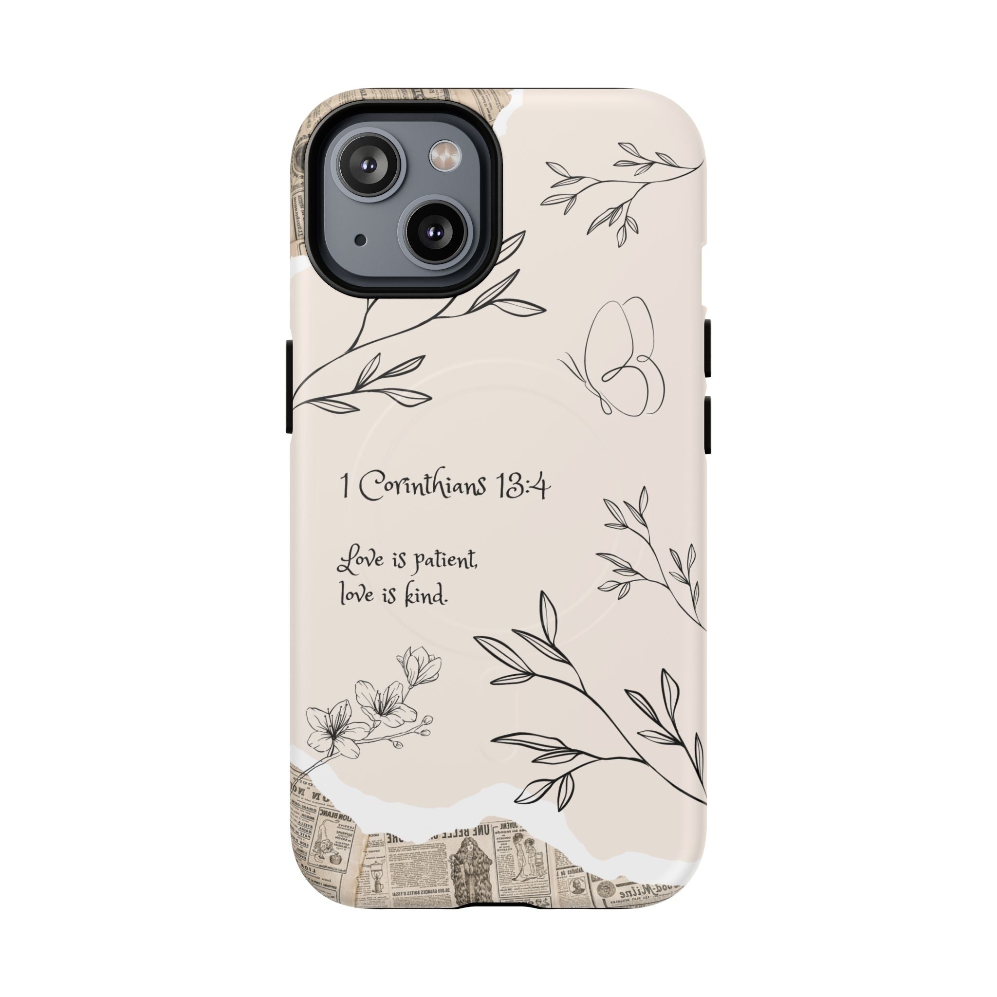 Protective Phone Case – 1 Corinthians 13:4 Floral Tough Magnetic Case