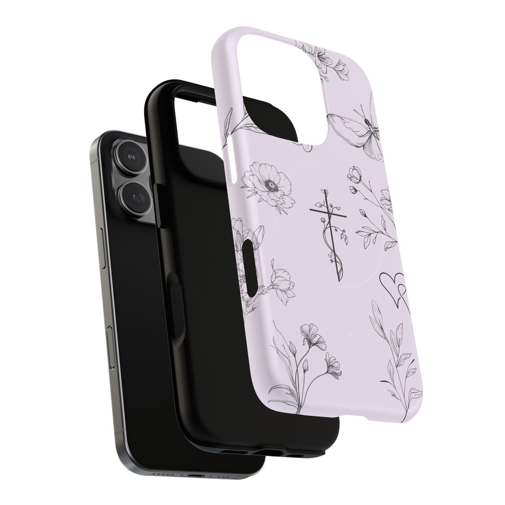 Floral Cross Magnetic Phone Case — Lavender Botanical iPhone Cover