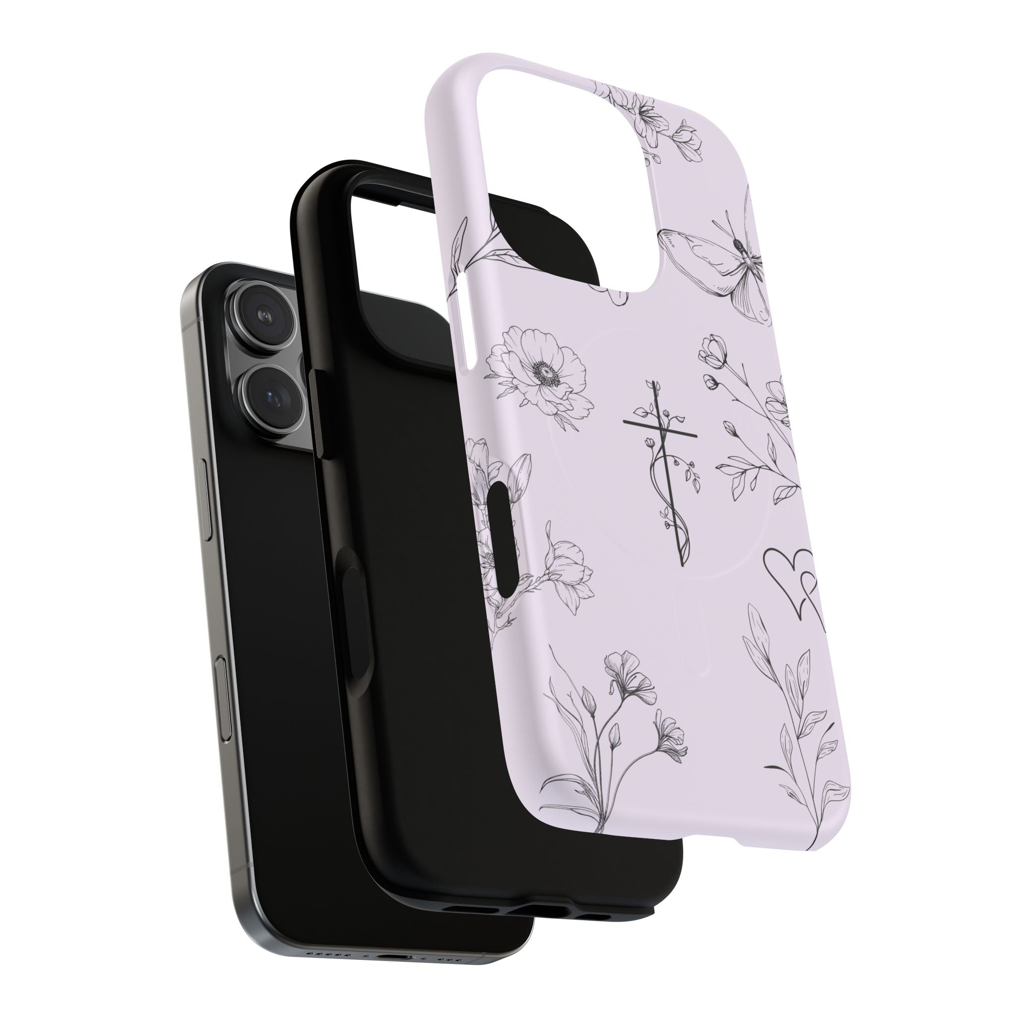Floral Cross Magnetic Phone Case — Lavender Botanical iPhone Cover