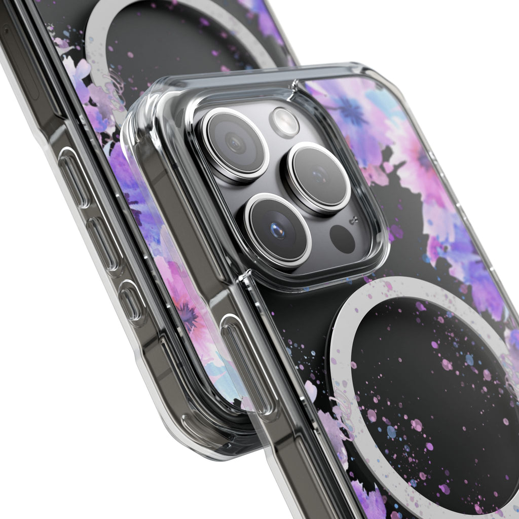 MagSafe Clear Phone Case — Purple Watercolor Floral