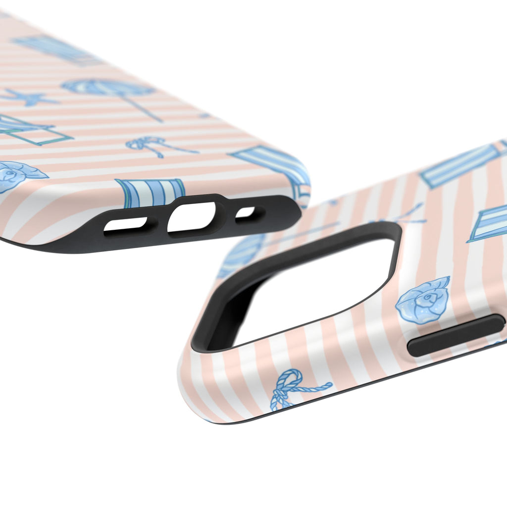Beach Stripes Magnetic Impact Phone Case — Blue Chairs & Umbrellas