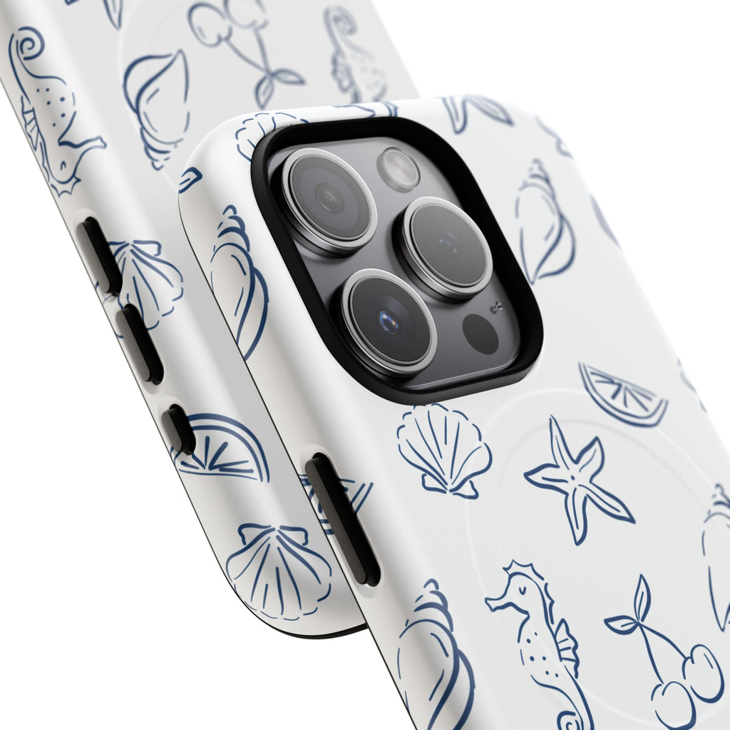 Nautical Sketch Magnetic Phone Case — Seahorse & Seashell Pattern