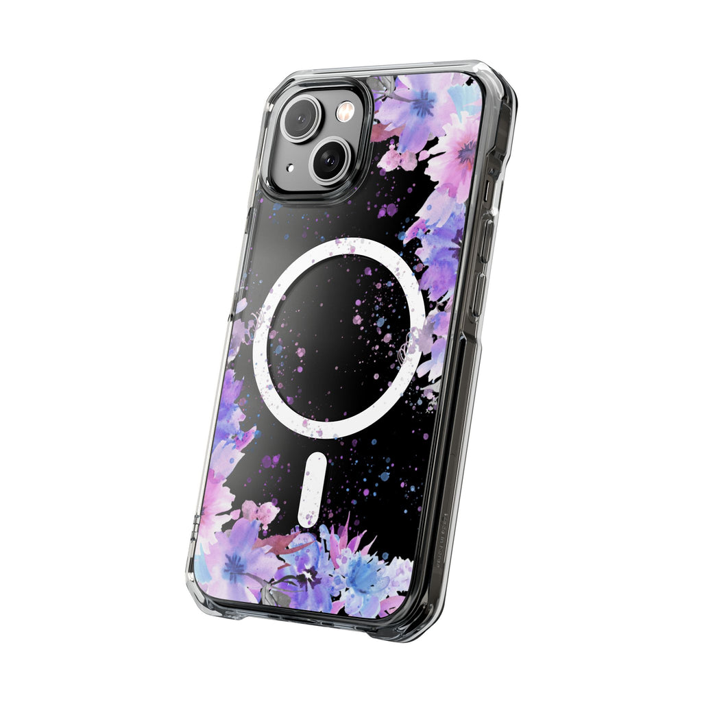 MagSafe Clear Phone Case — Purple Watercolor Floral