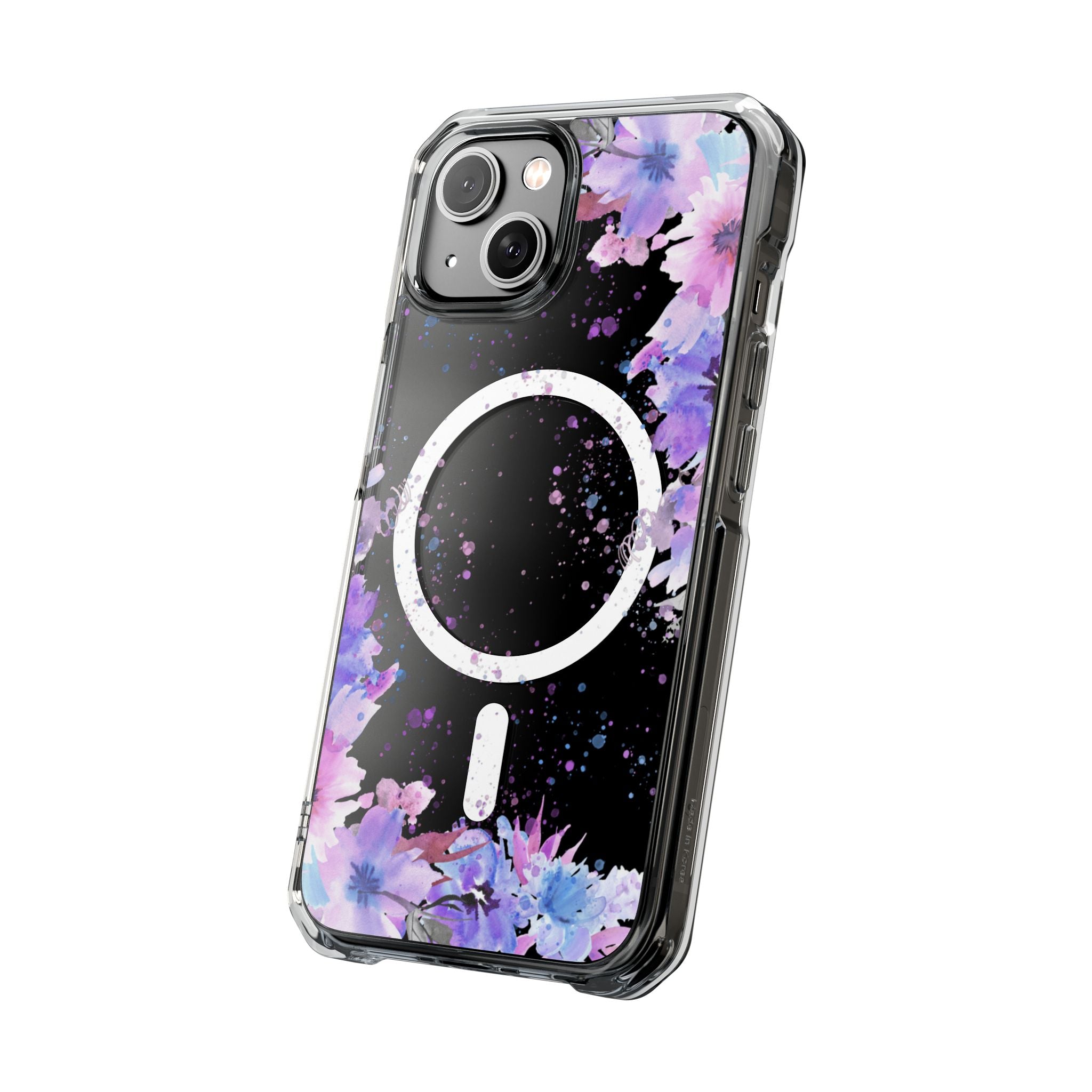 MagSafe Clear Phone Case — Purple Watercolor Floral