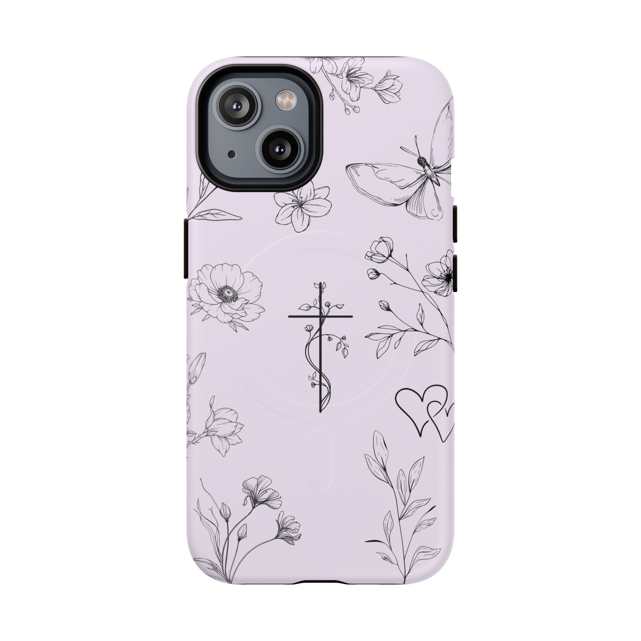 Floral Cross Magnetic Phone Case — Lavender Botanical iPhone Cover