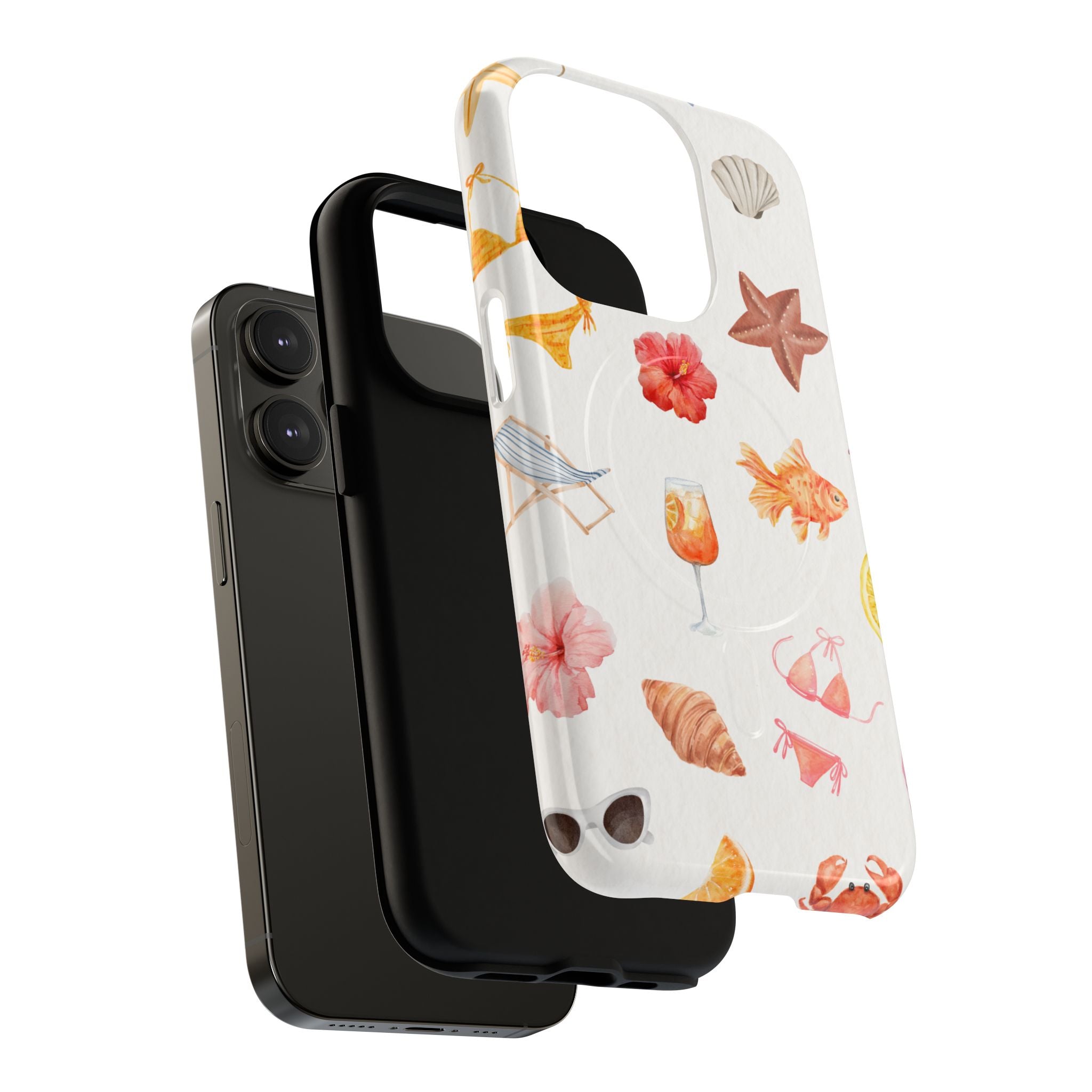 Beach Pattern Tough Magnetic Phone Case — Tropical Shells, Starfish & Summer Icons