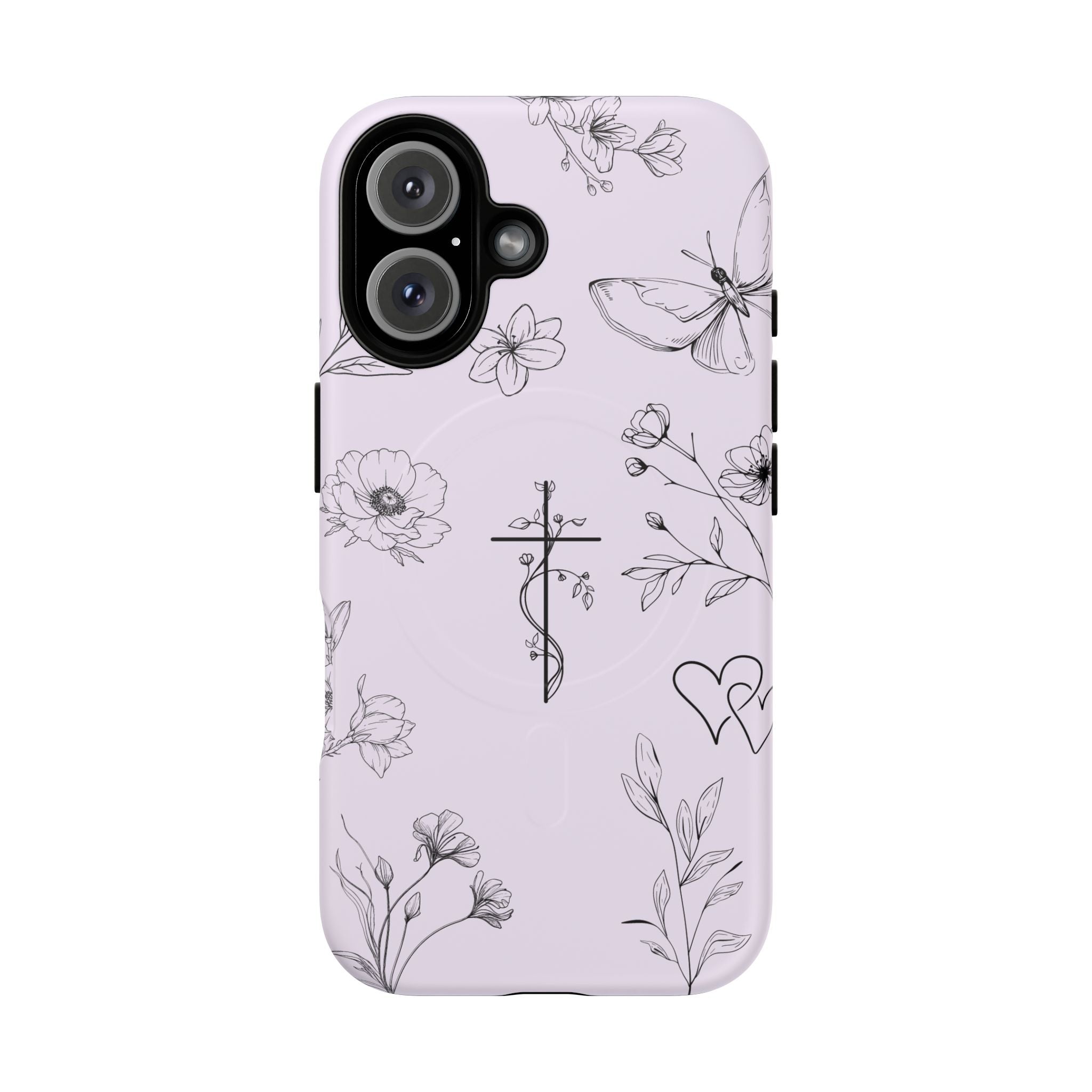 Floral Cross Magnetic Phone Case — Lavender Botanical iPhone Cover