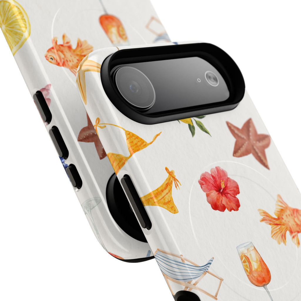 Beach Pattern Tough Magnetic Phone Case — Tropical Shells, Starfish & Summer Icons