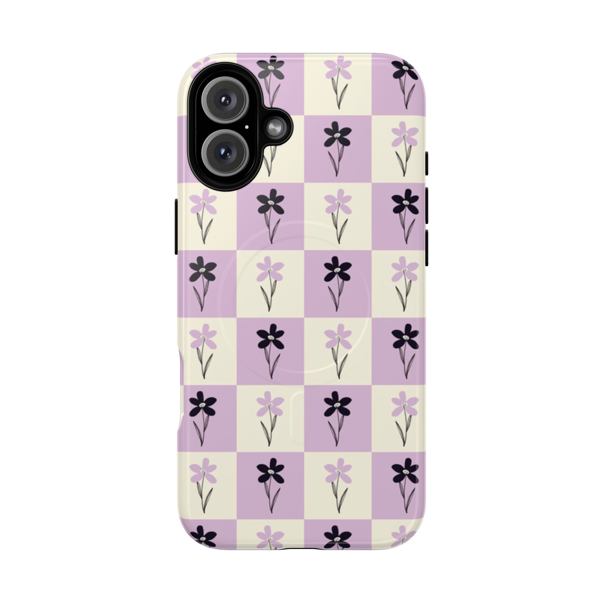 Floral Check Pattern Tough Magnetic Phone Case — Lavender Retro Grid
