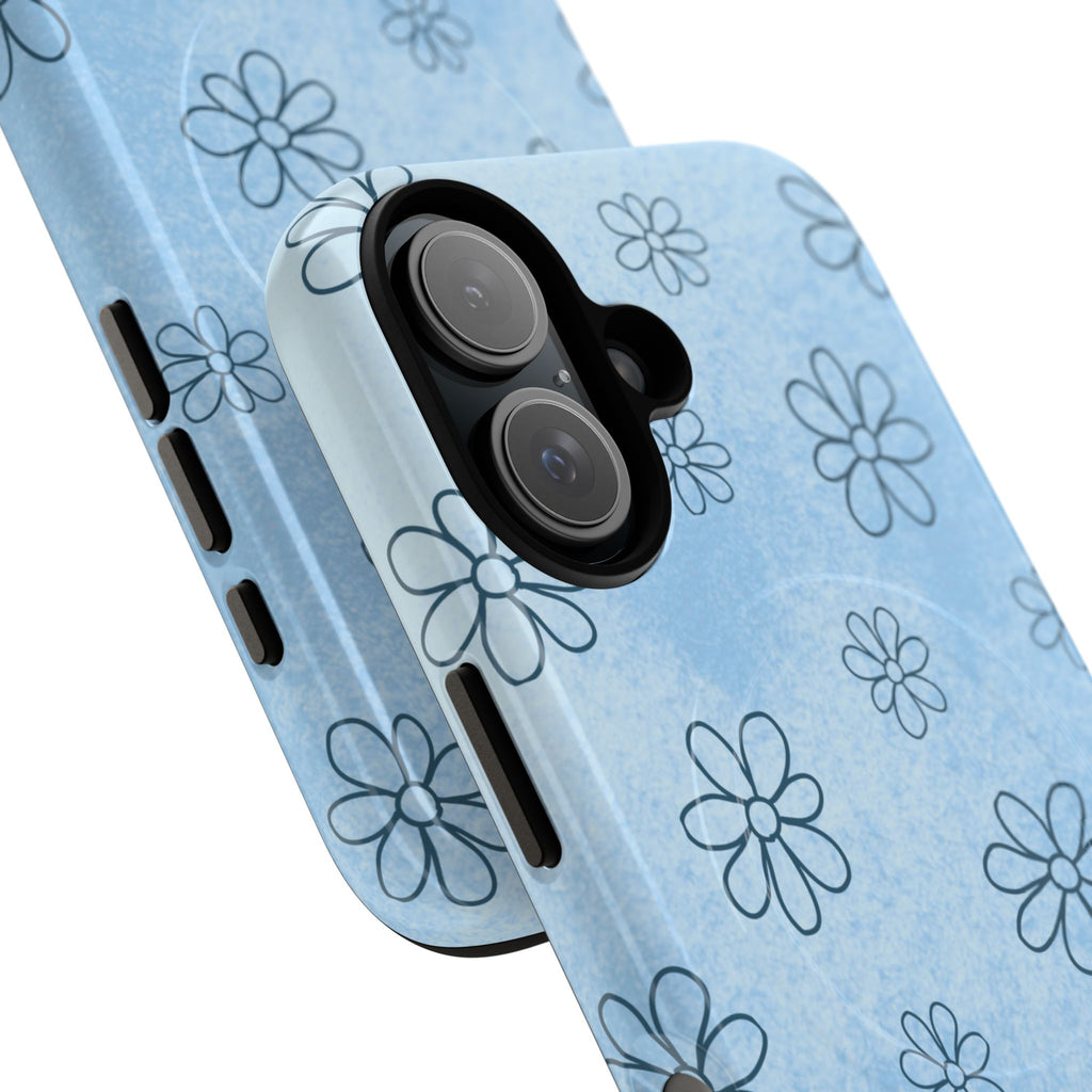 Blue Daisy Magnetic Tough Case — Floral Phone Case with Soft Watercolor Vibe