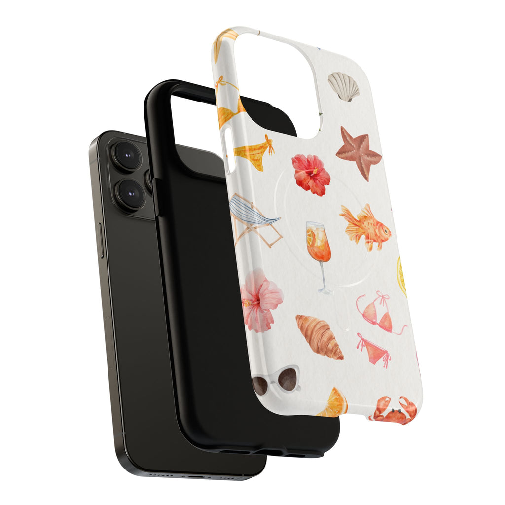 Beach Pattern Tough Magnetic Phone Case — Tropical Shells, Starfish & Summer Icons