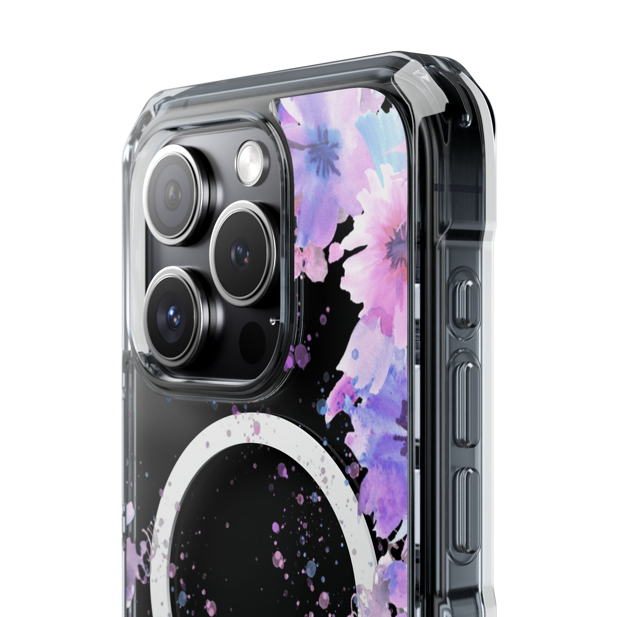 MagSafe Clear Phone Case — Purple Watercolor Floral