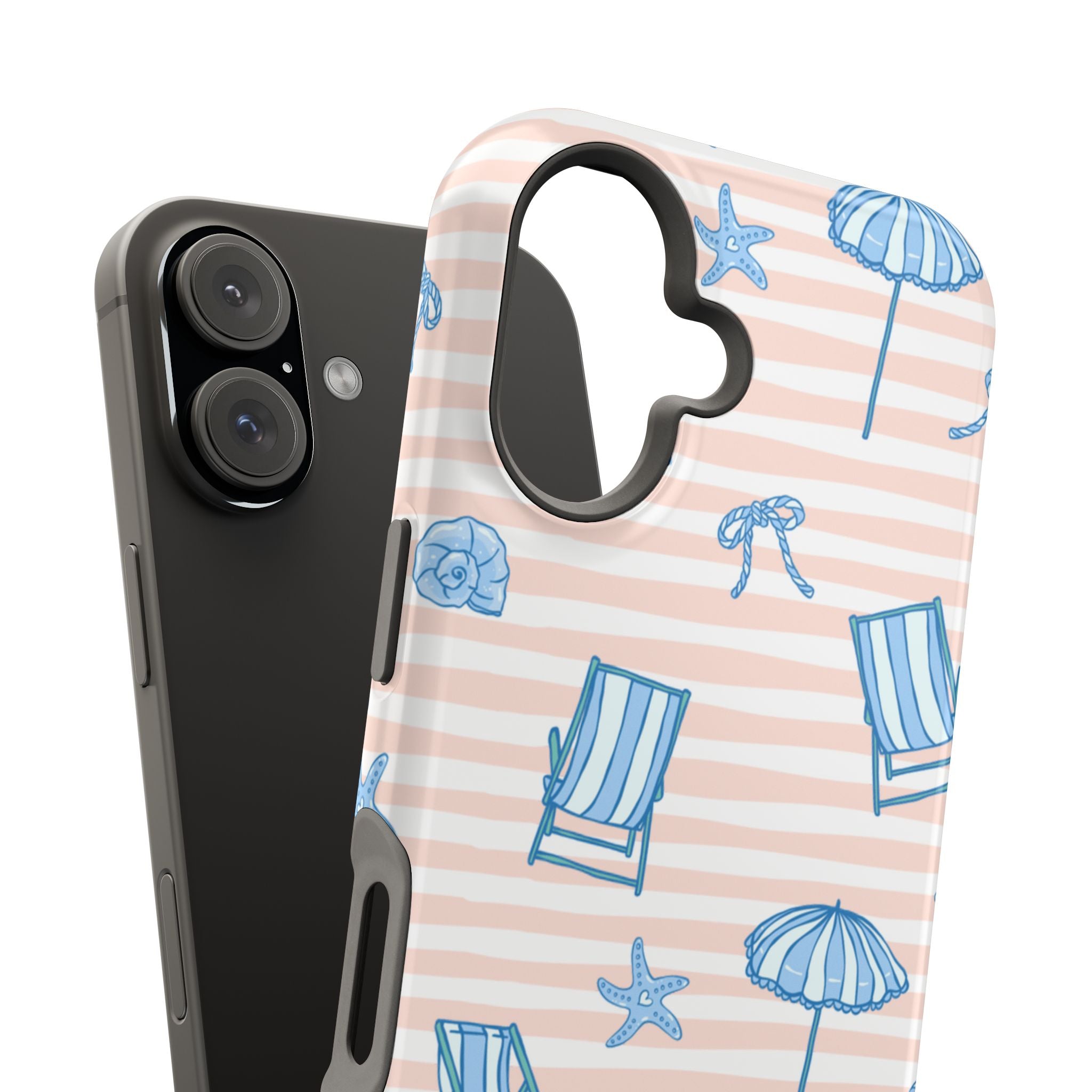 Beach Stripes Magnetic Impact Phone Case — Blue Chairs & Umbrellas