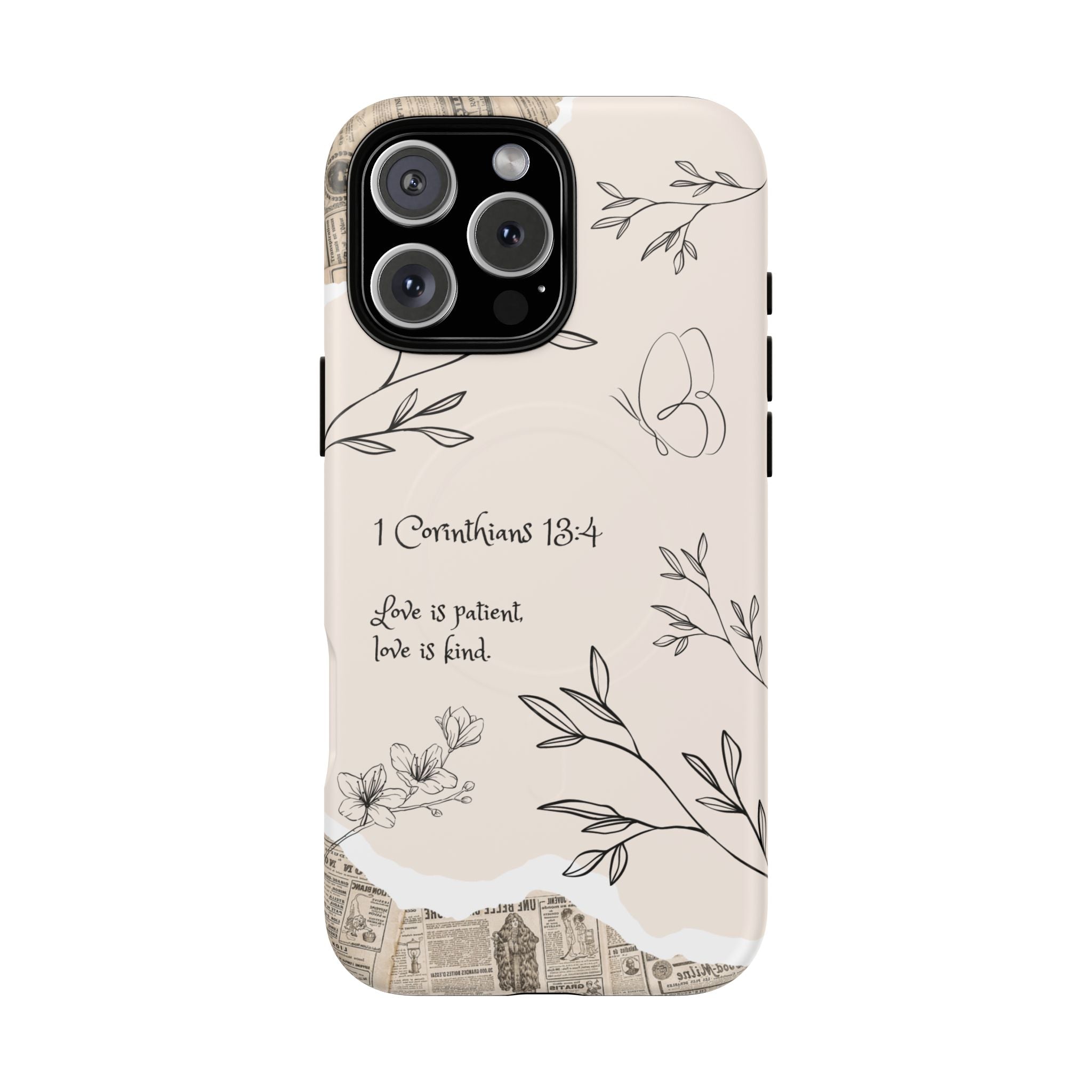 Protective Phone Case – 1 Corinthians 13:4 Floral Tough Magnetic Case