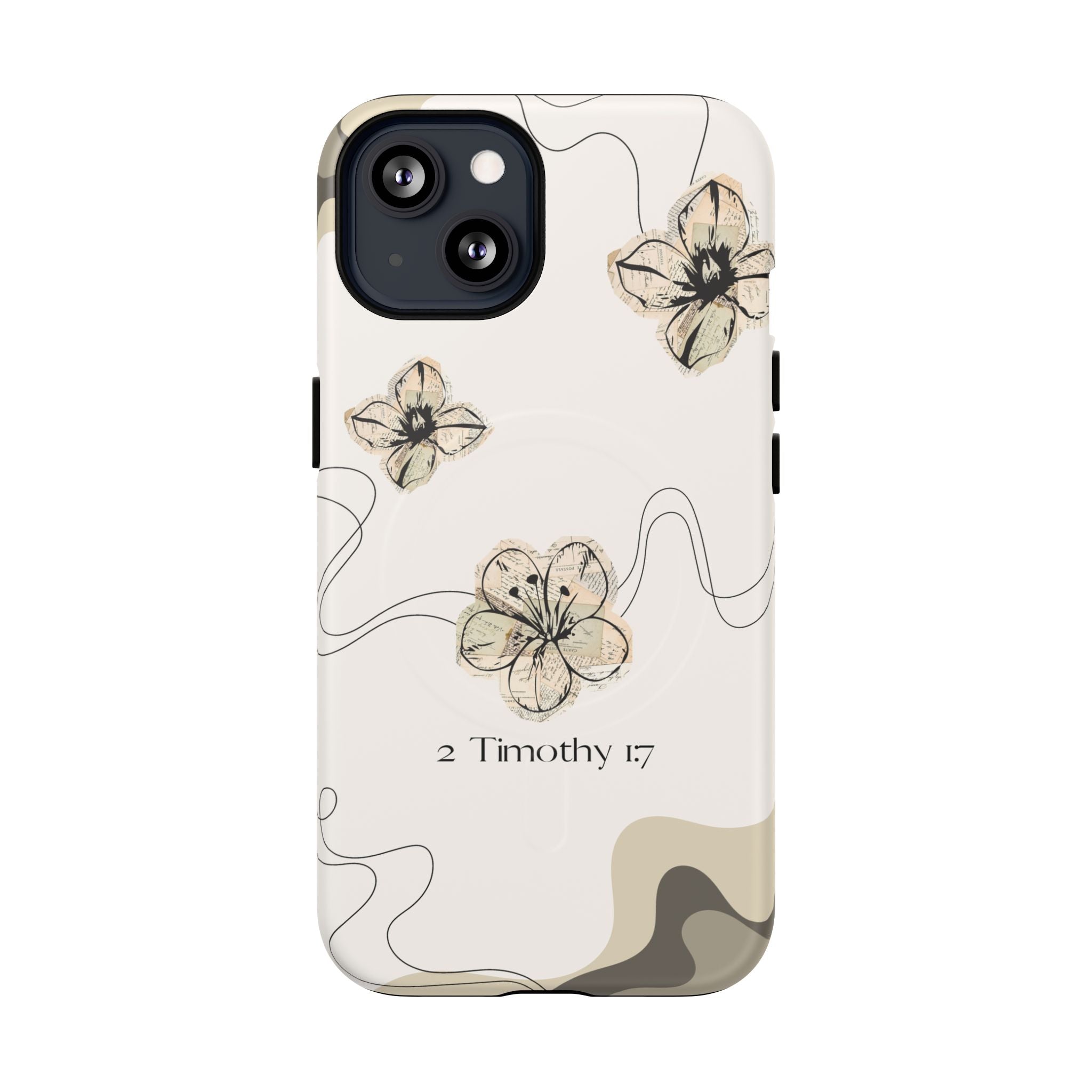 Floral Faith iPhone Case — '2 Timothy 1:7' Protective MagSafe Phone Case