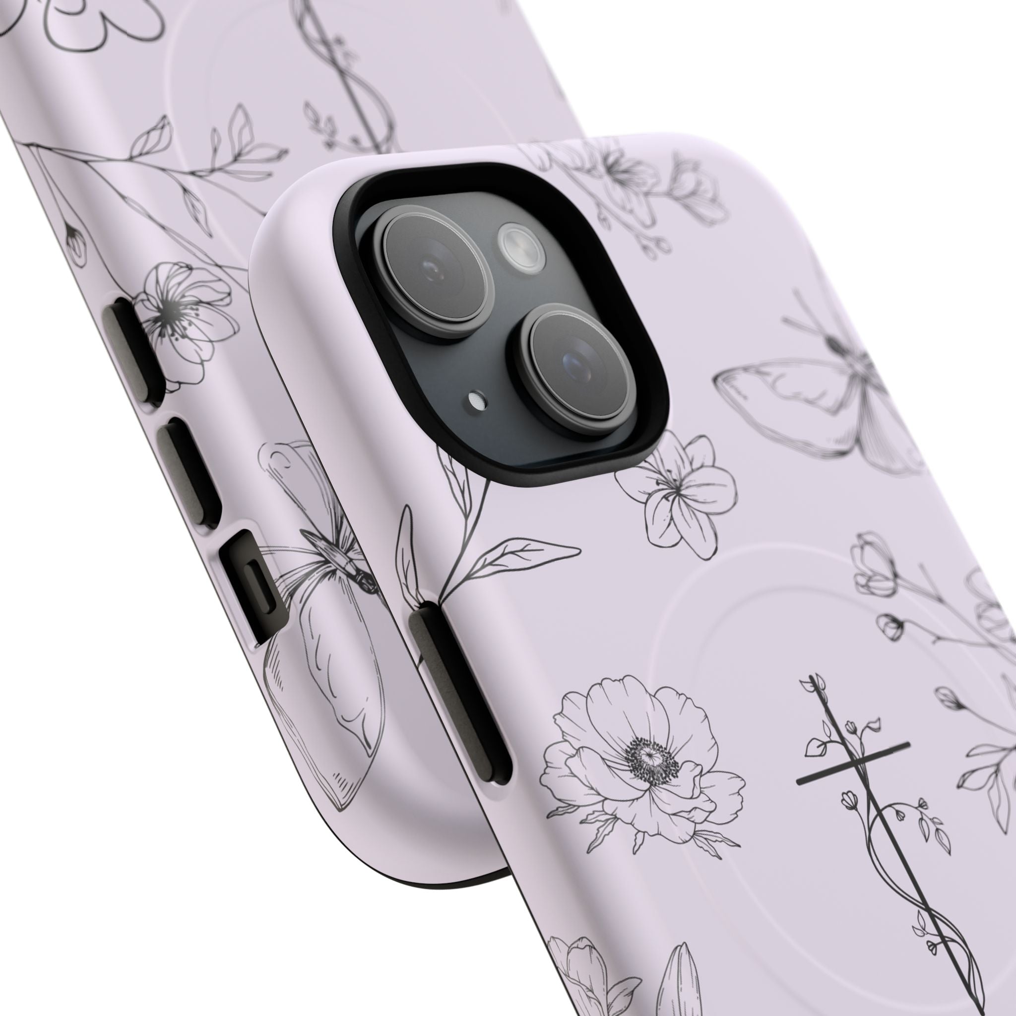 Floral Cross Magnetic Phone Case — Lavender Botanical iPhone Cover